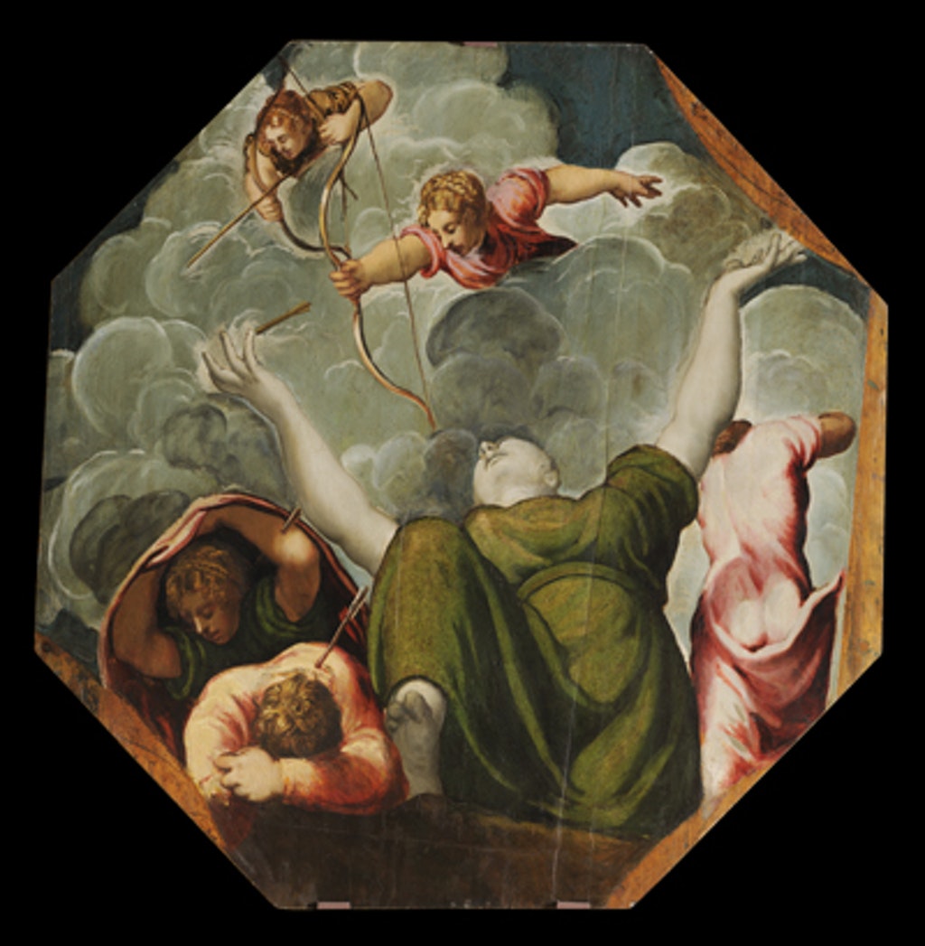 Strage dei figli di Niobe, Strage dei figli di Niobe (dipinto - tavola di ciclo decorativo, complesso decorativo) di Robusti Jacopo detto Tintoretto (attribuito) - ambito veneziano (secondo quarto XVI)