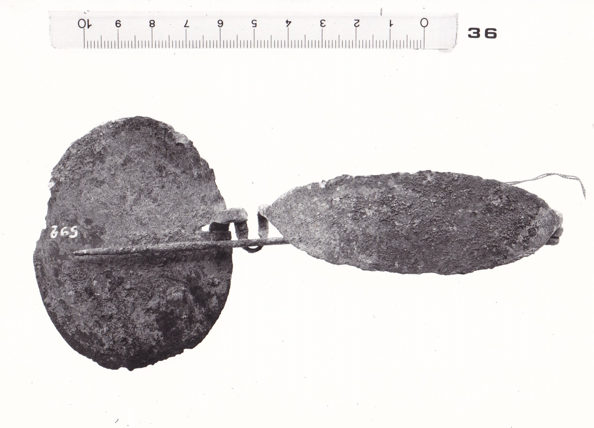Fibula con arco foliato con staffa a disco - FASE TERNI II (inizio Età del ferro I)