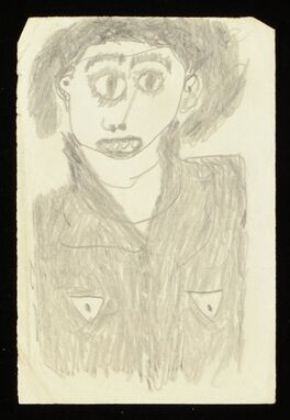 Disegno a matita di una figura femminile a seni scoperti (disegno, opera isolata) - ambito manicomiale (inizio XX)