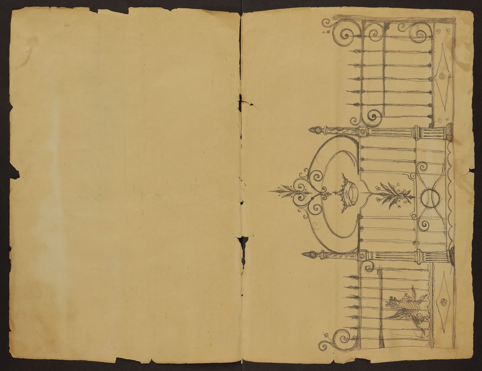 Quaderno con disegni rappresentanti architetture (religiose) e figure umane con ambientazioni domestiche, Disegno di copertina raffigurante un edificio religioso (taccuino di disegni, elemento d'insieme) di Non attribuito (attribuito) - ambito manicomiale (fine XIX)