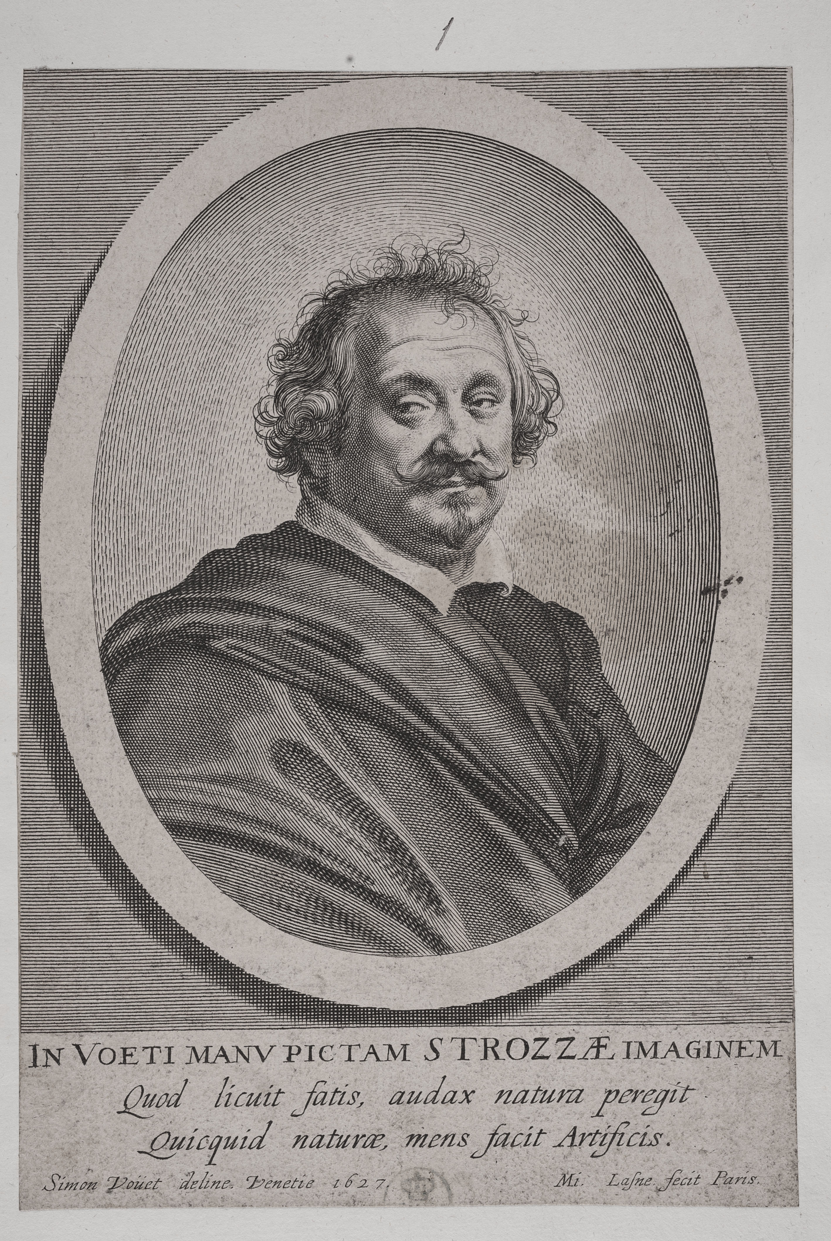 Ritratto di Giulio Strozzi, Ritratto maschile (stampa controfondata smarginata) di Simon Vouet, Lasne Michel (secondo quarto XVII)