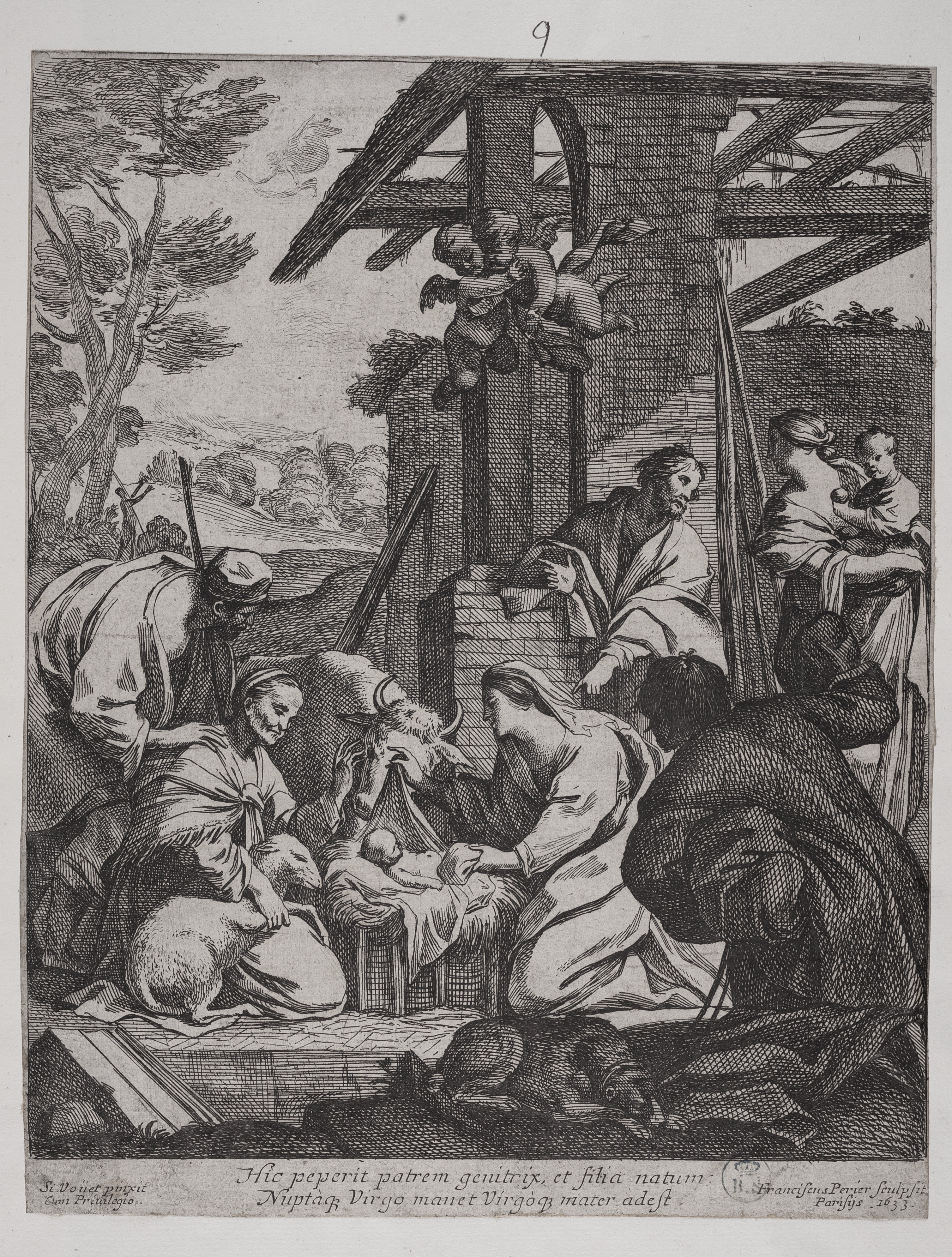 Adorazione dei pastori, Adorazione dei pastori (stampa controfondata smarginata) di Simon Vouet, Perrier François (secondo quarto XVII)