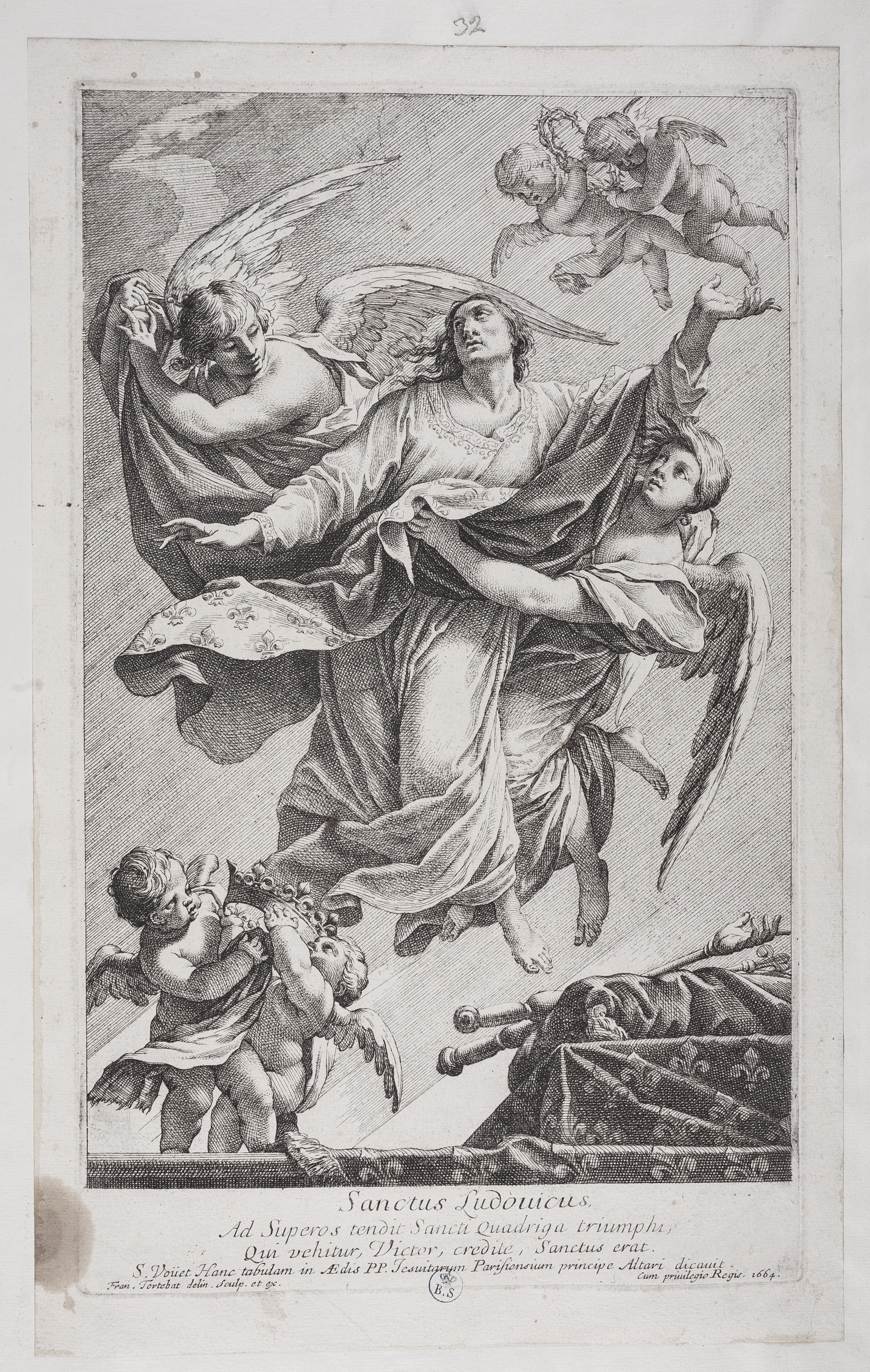 Apoteosi di San Luigi, Apoteosi di San Luigi (stampa controfondata) di Simon Vouet, Tortebat François (terzo quarto XVII)