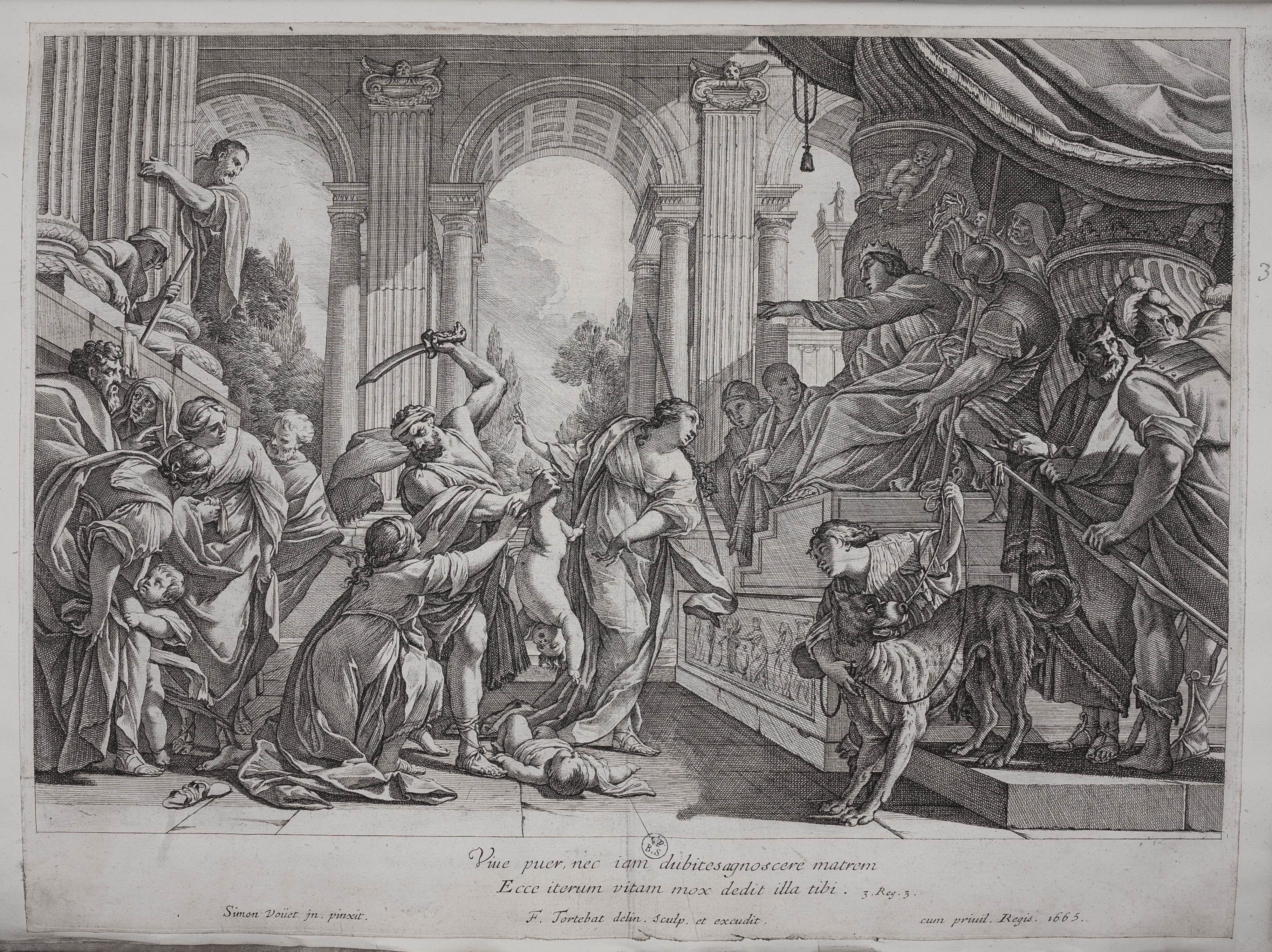 Il giudizio di Salomone, Il giudizio di Salomone (stampa controfondata smarginata, serie) di Simon Vouet, Tortebat François (terzo quarto XVII)