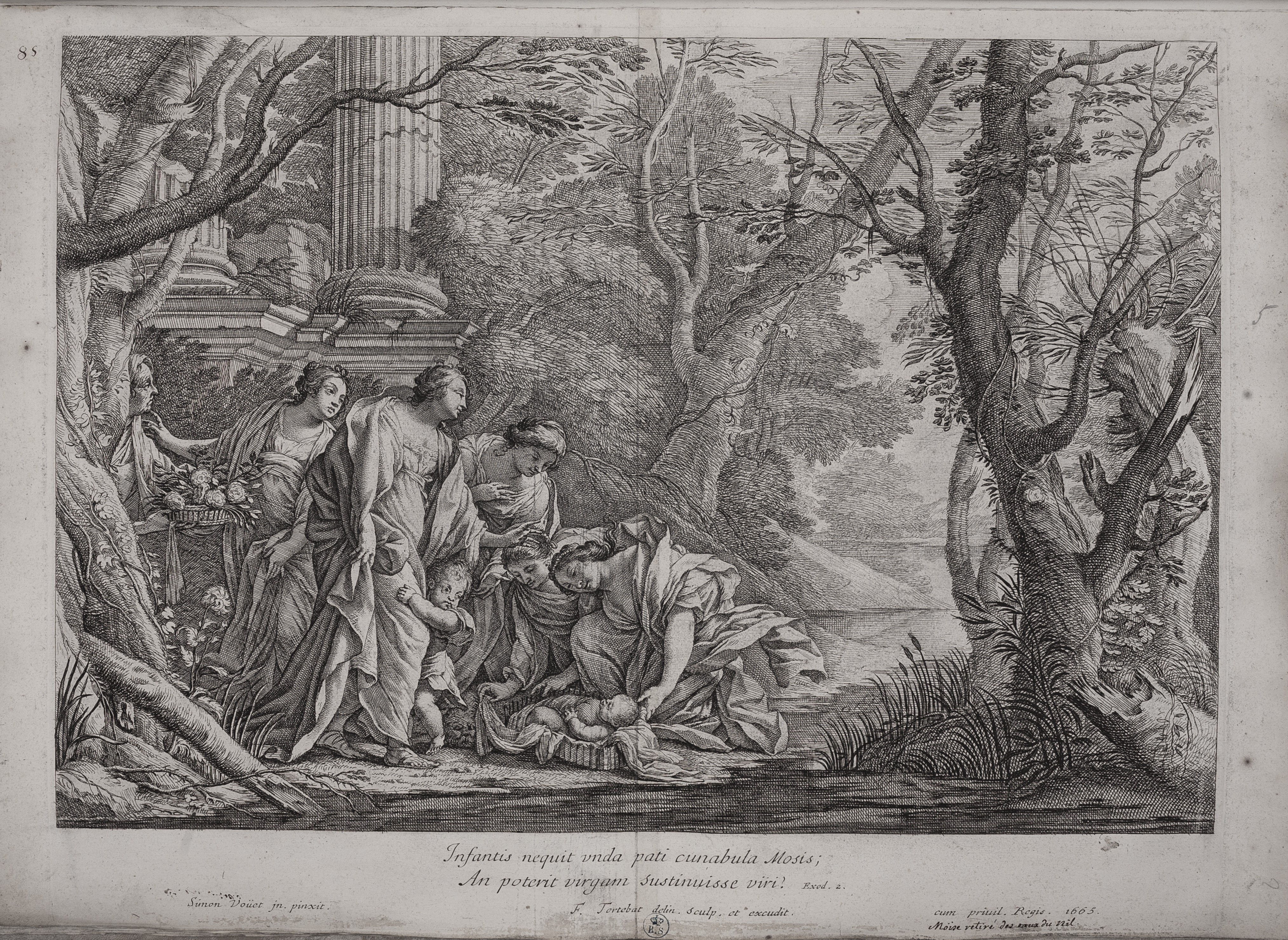 Mosè salvato dalle acque, Mosè salvato dalle acque (stampa controfondata, serie) di Simon Vouet, Tortebat François (terzo quarto XVII)