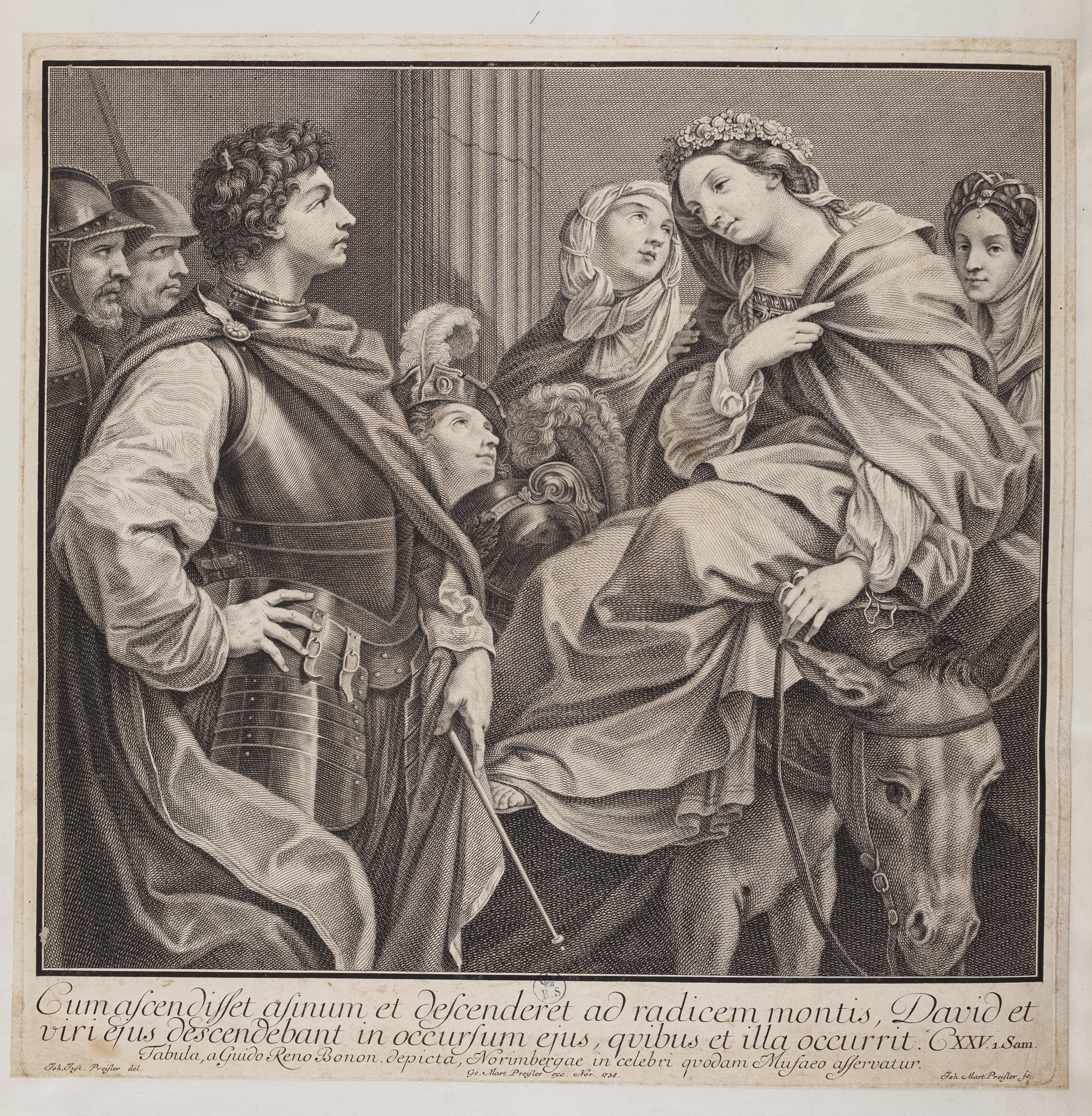 David e Abigail, David e Abigail (stampa controfondata smarginata tagliata) di Guido Reni, Preisler Johann Justin, Preisler Johann Martin (secondo quarto XVIII)