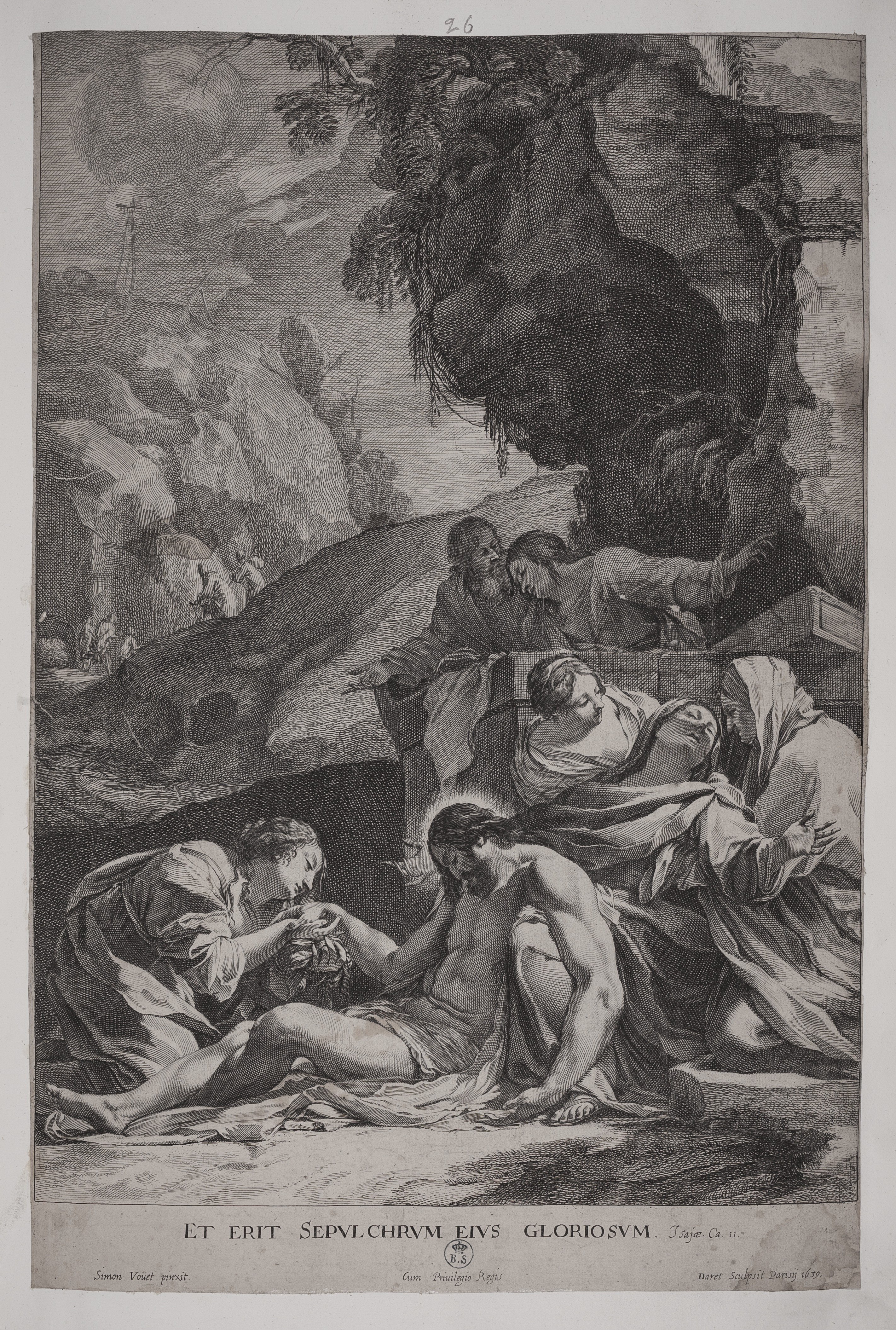 Compianto sul Cristo morto, Compianto sul Cristo morto (stampa controfondata smarginata tagliata) di Simon Vouet, Daret Pierre (secondo quarto XVII)
