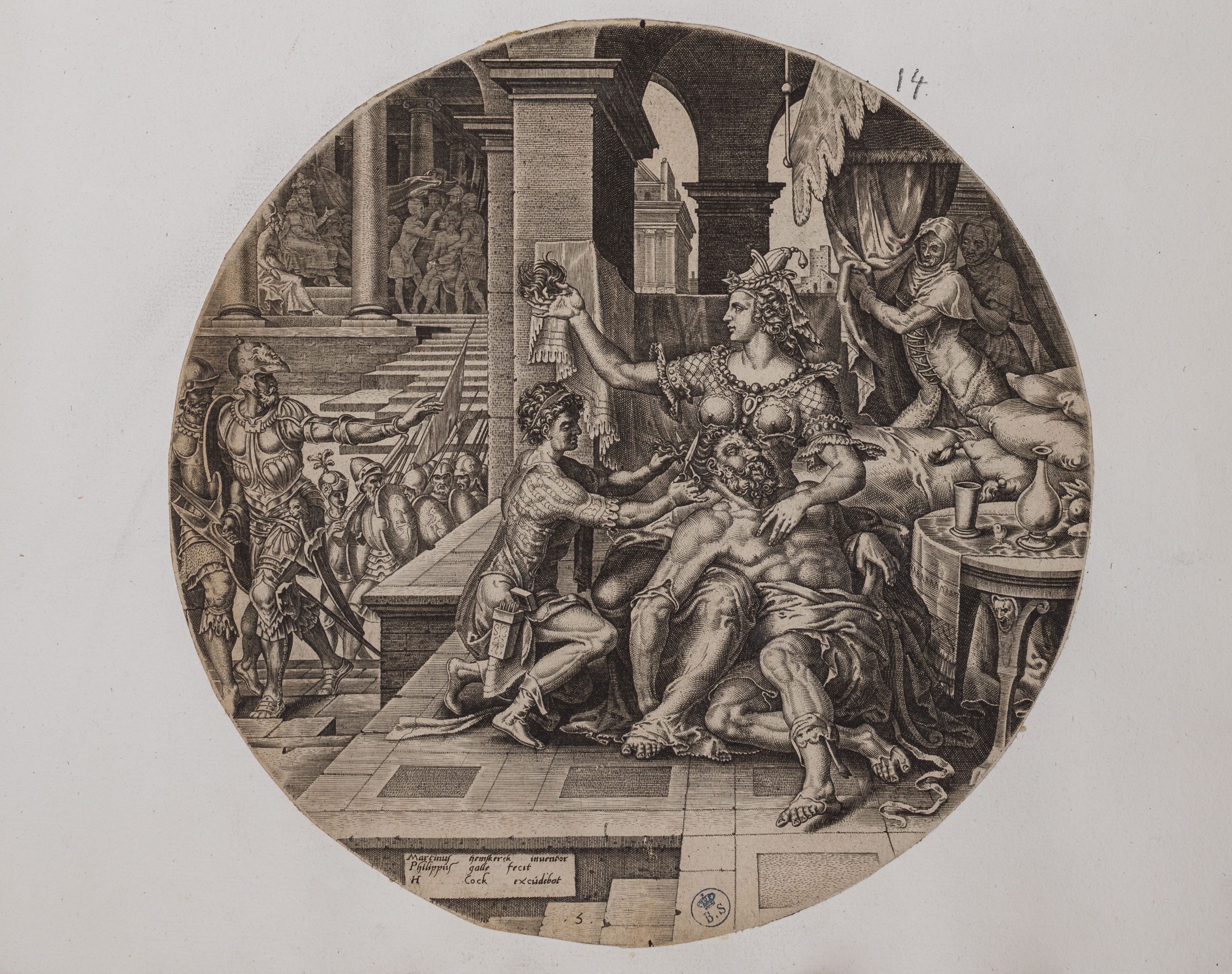 Sansone e Dalila (stampa controfondata smarginata, serie) di Heemskerck Marten van, Galle Philips (seconda metà XVI)