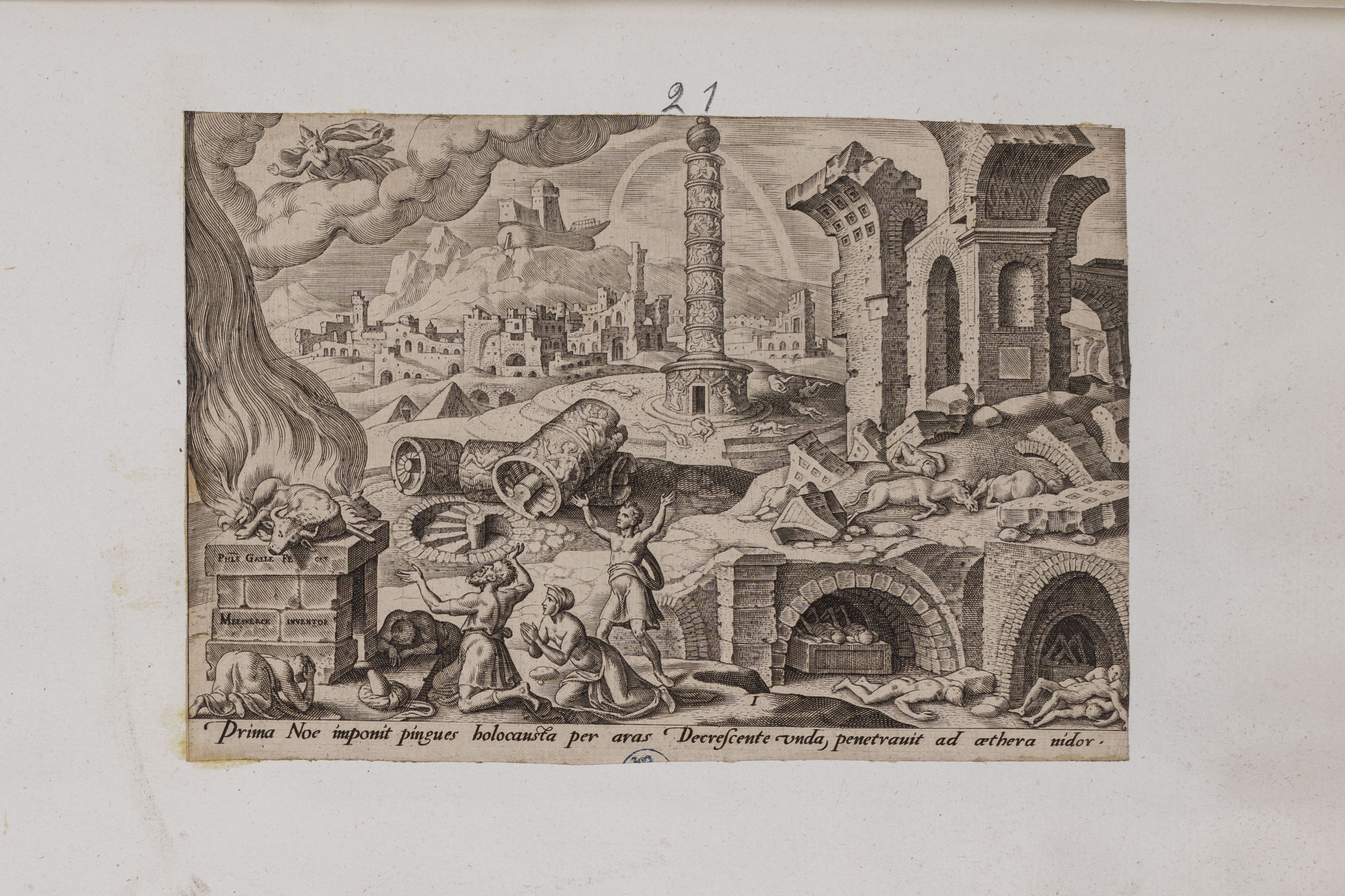 Il sacrificio di Noè (stampa controfondata smarginata, serie) di Heemskerck Marten van, Galle Philips (seconda metà XVI)