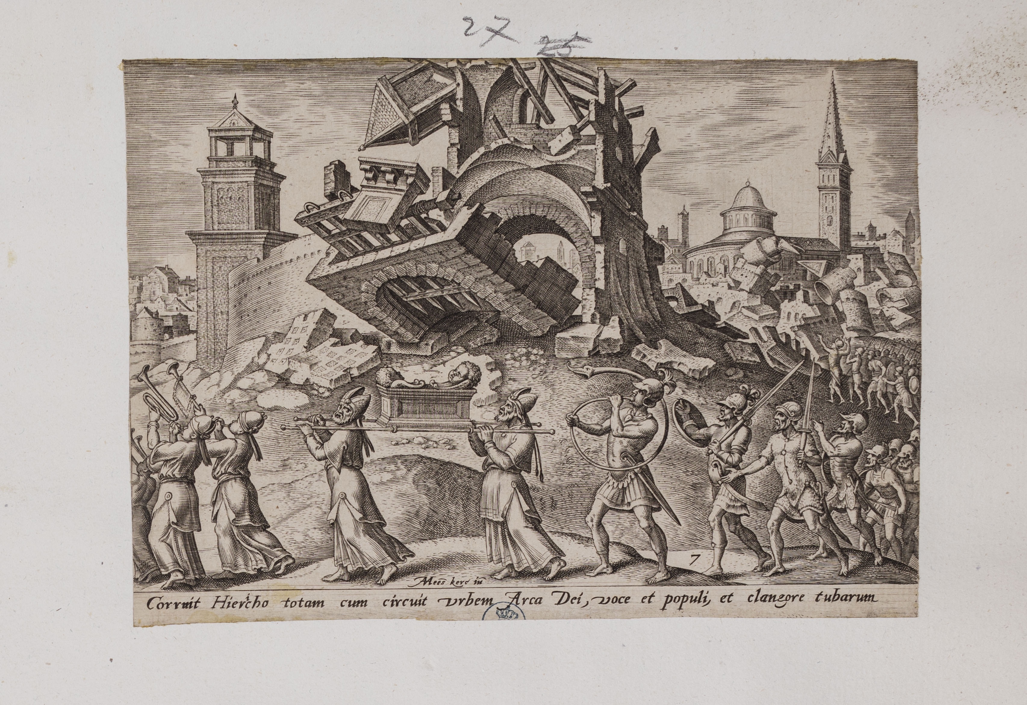La distruzione di Gerico (stampa controfondata smarginata, serie) di Heemskerck Marten van, Galle Philips (attribuito) (seconda metà XVI)