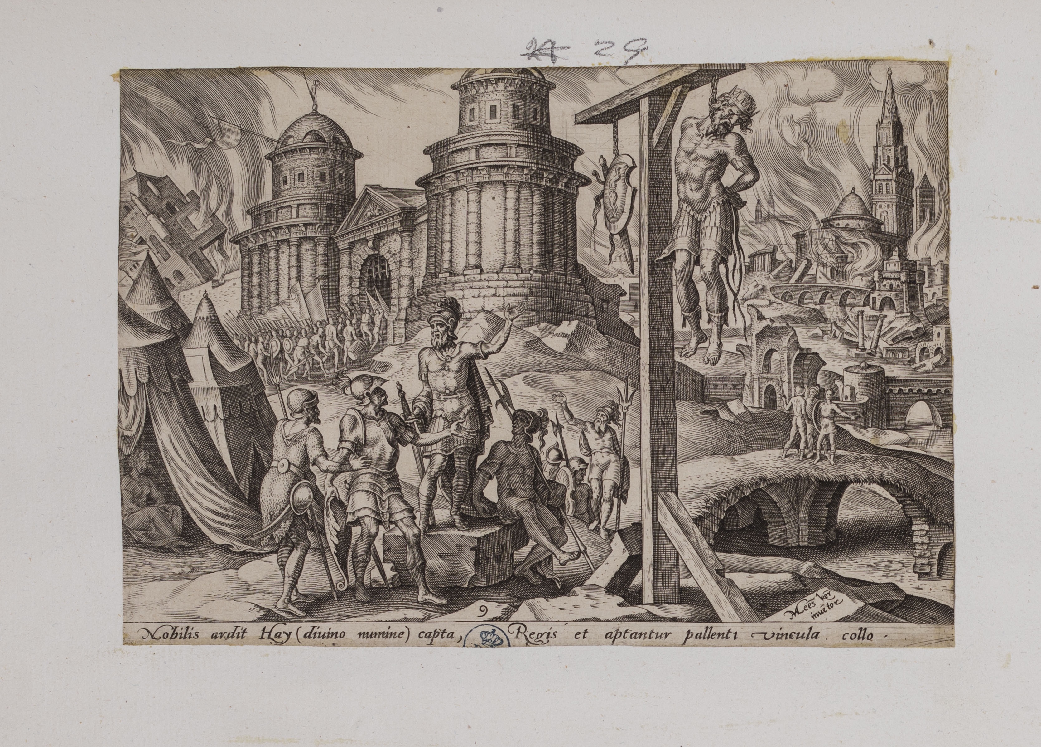 Il re di Ai impiccato (stampa controfondata smarginata, serie) di Heemskerck Marten van, Galle Philips (attribuito) (seconda metà XVI)