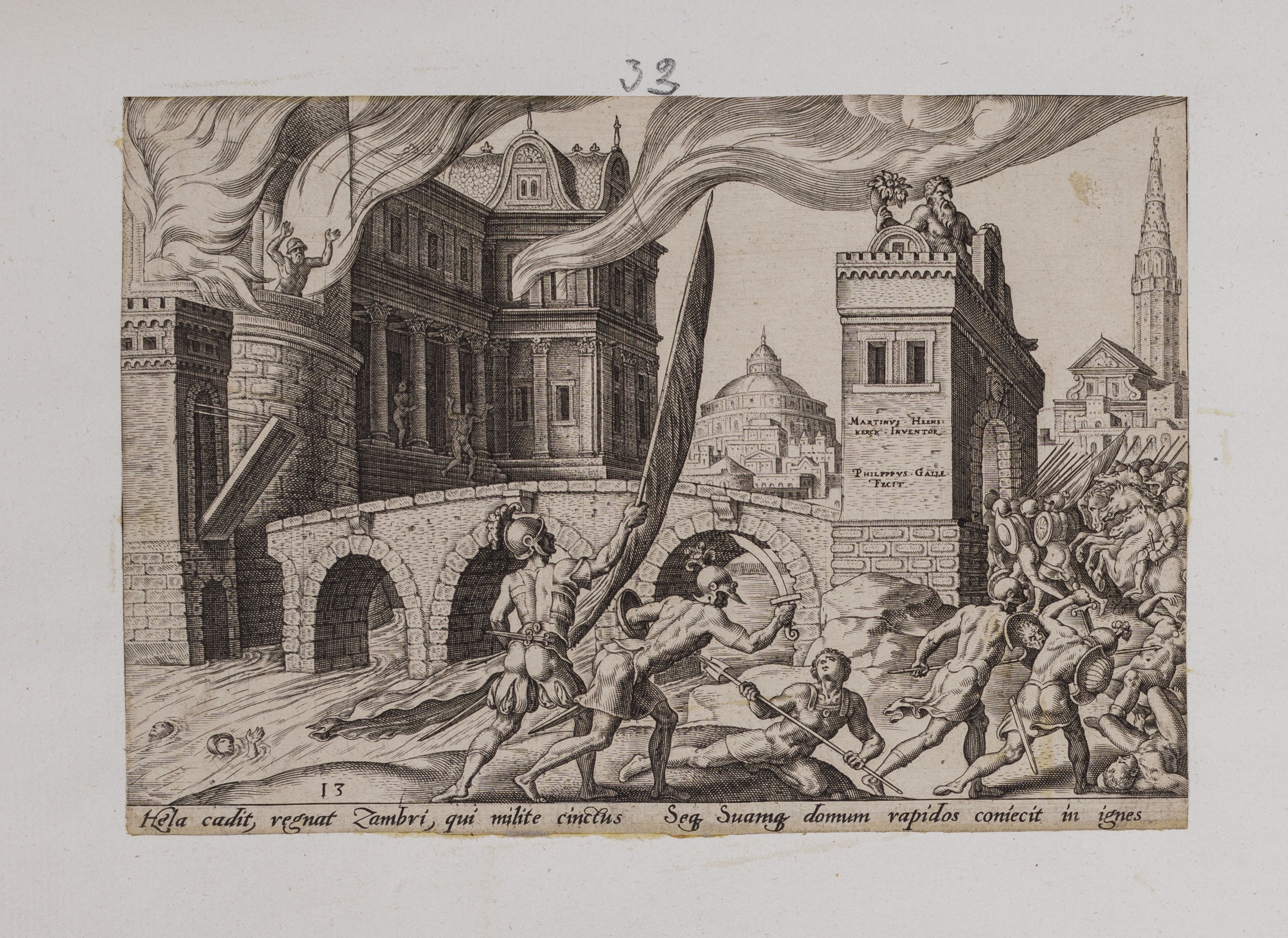 La presa di Tirza (stampa controfondata smarginata, serie) di Heemskerck Marten van, Galle Philips (seconda metà XVI)