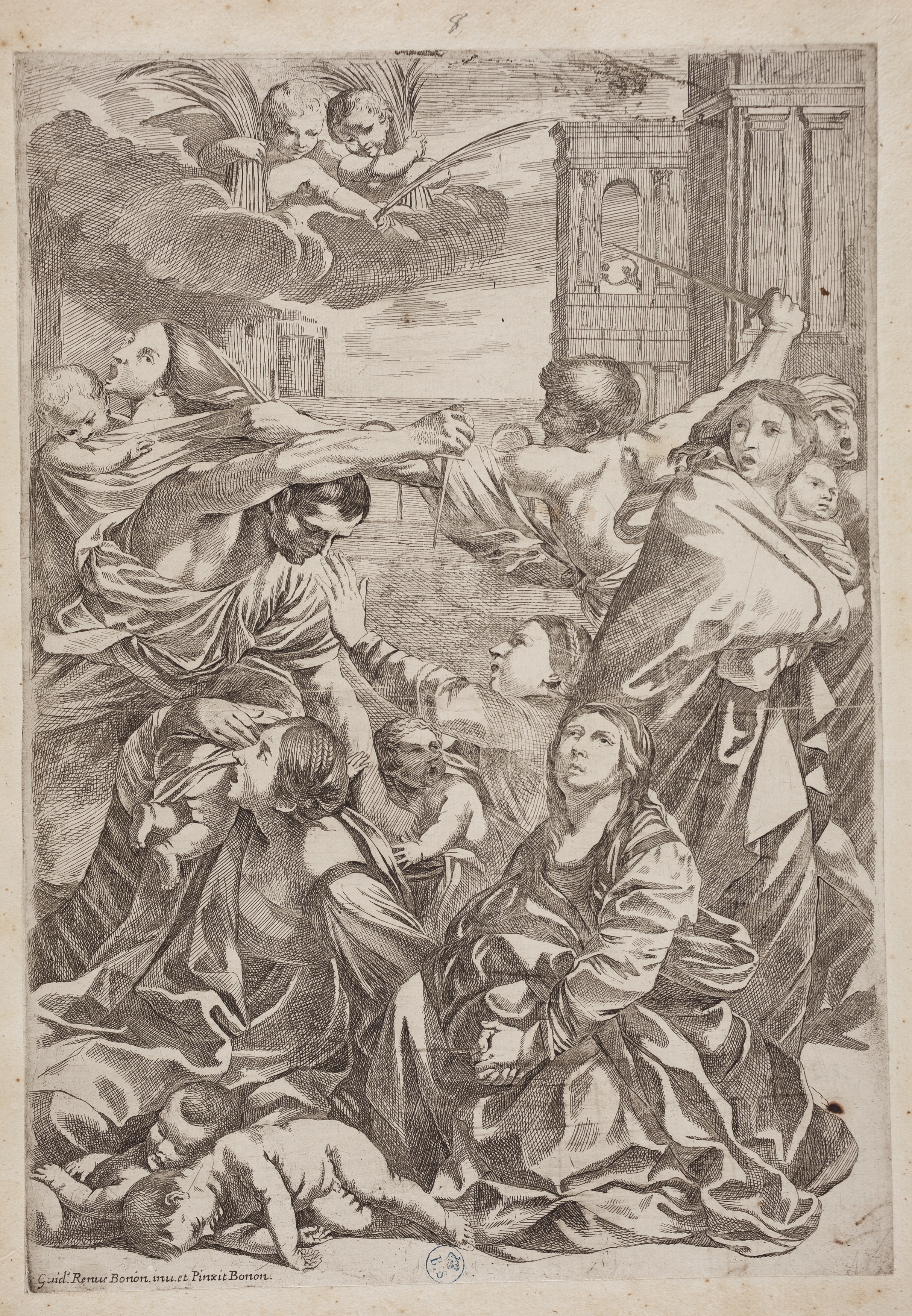 Strage degli innocenti, strage degli innocenti (stampa controfondata smarginata tagliata) di Guido Reni, Stefanoni Giacomo Antonio (secondo quarto XVII)