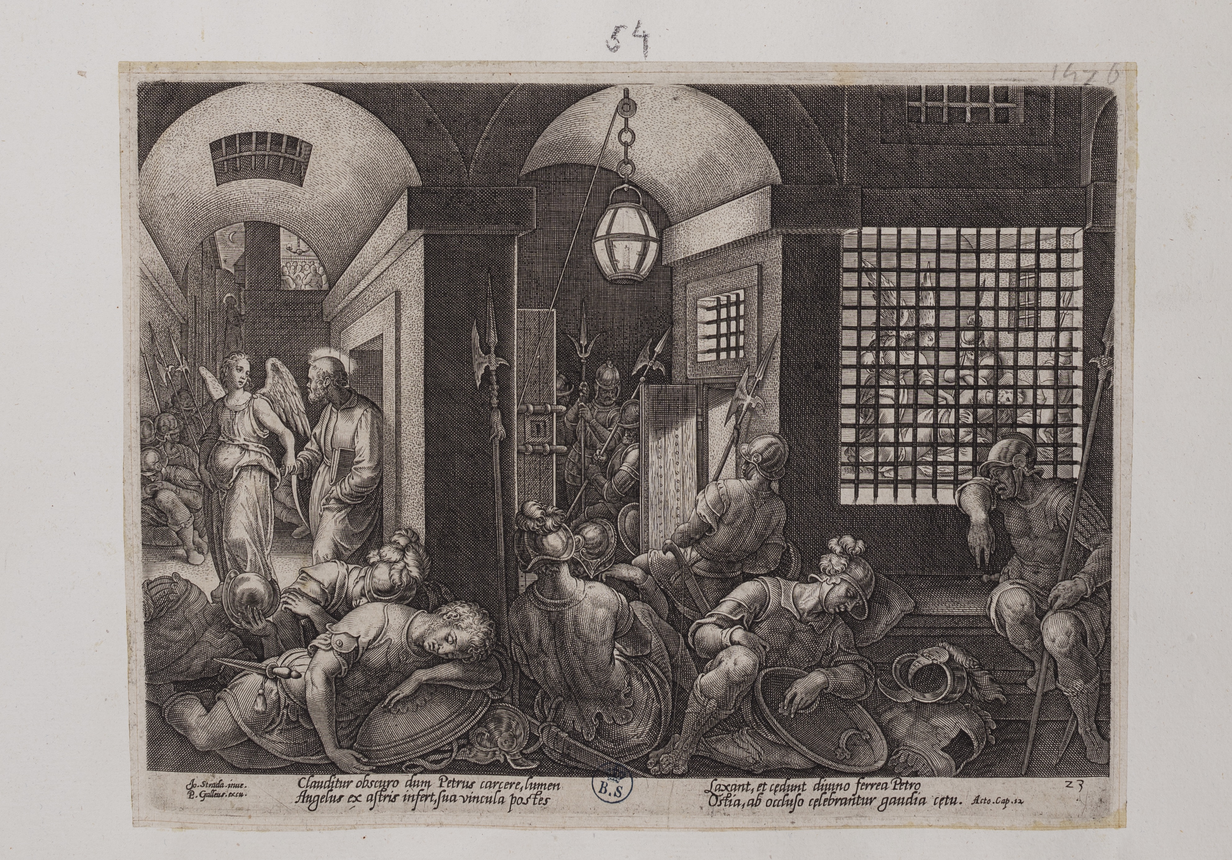 San Pietro liberato dal carcere (stampa controfondata tagliata, serie) di Straet Jan van der detto Giovanni Stradano, Galle Philips (attribuito) (seconda metà sec. XVI)