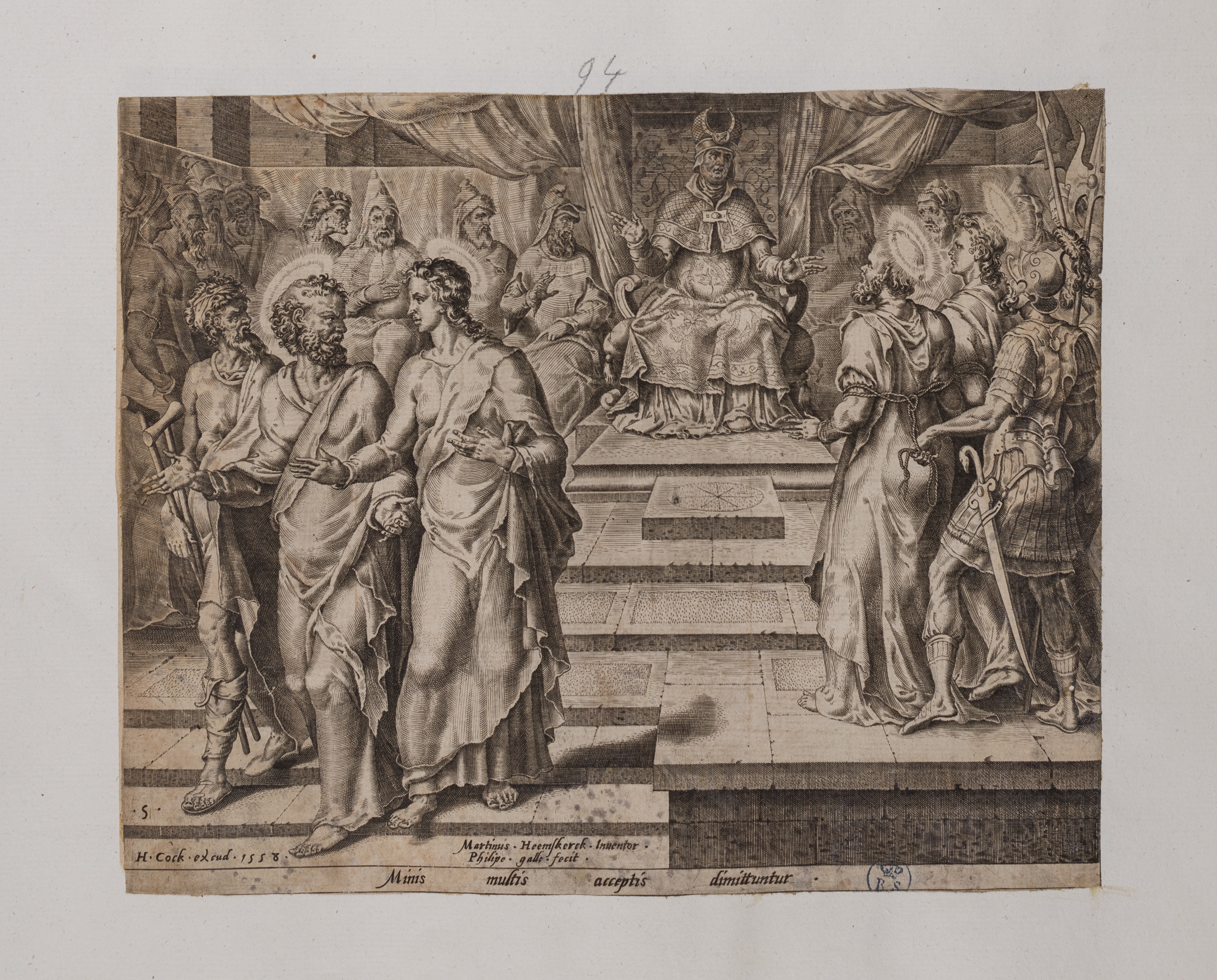 Pietro e Giovanni congedati con minacce (stampa controfondata smarginata, serie) di Heemskerck Marten van, Galle Philips (seconda metà XVI)