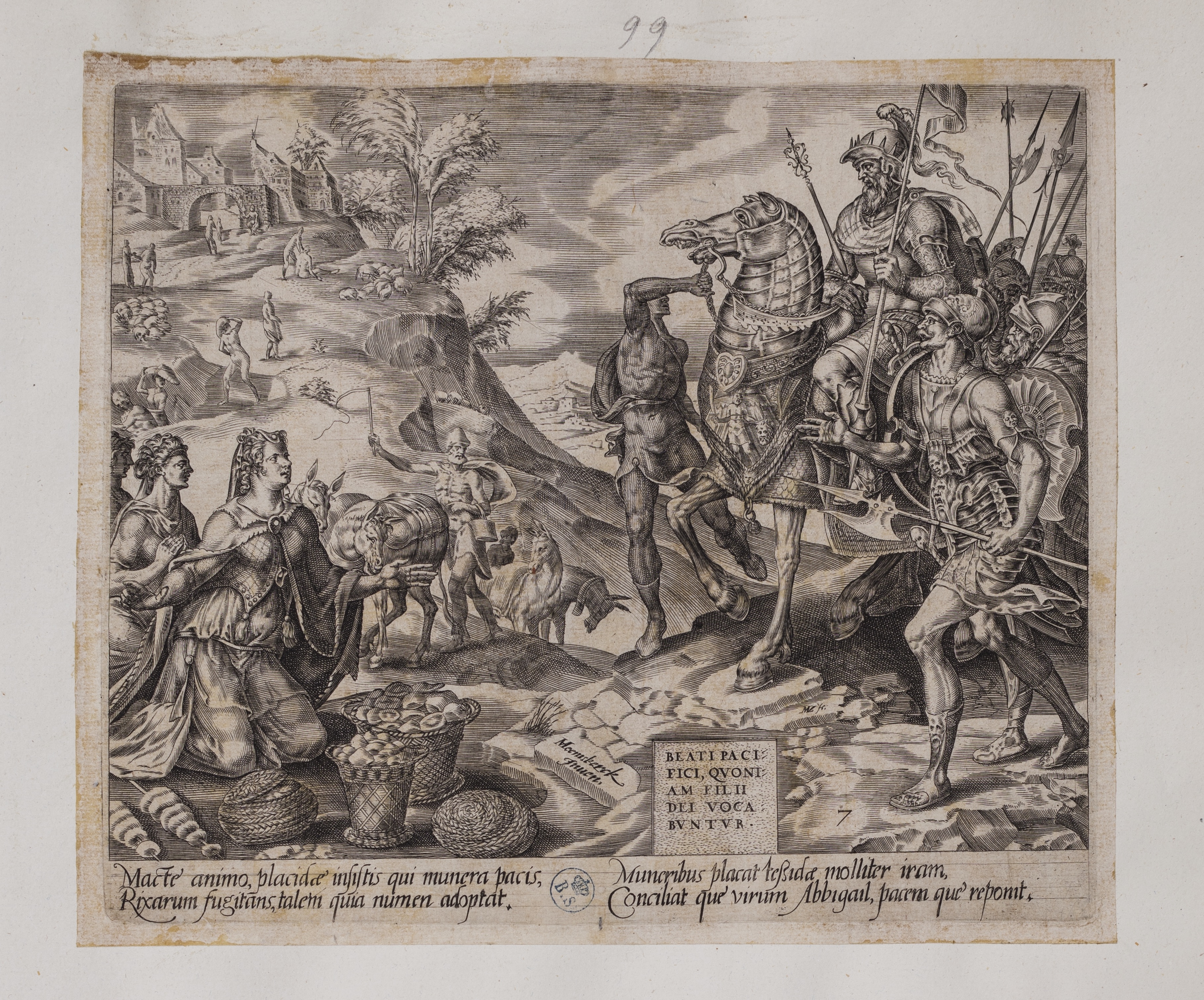 Abigail placa il re David (stampa controfondata smarginata, serie) di Heemskerck Marten van, Muller Harmen (seconda metà XVI)