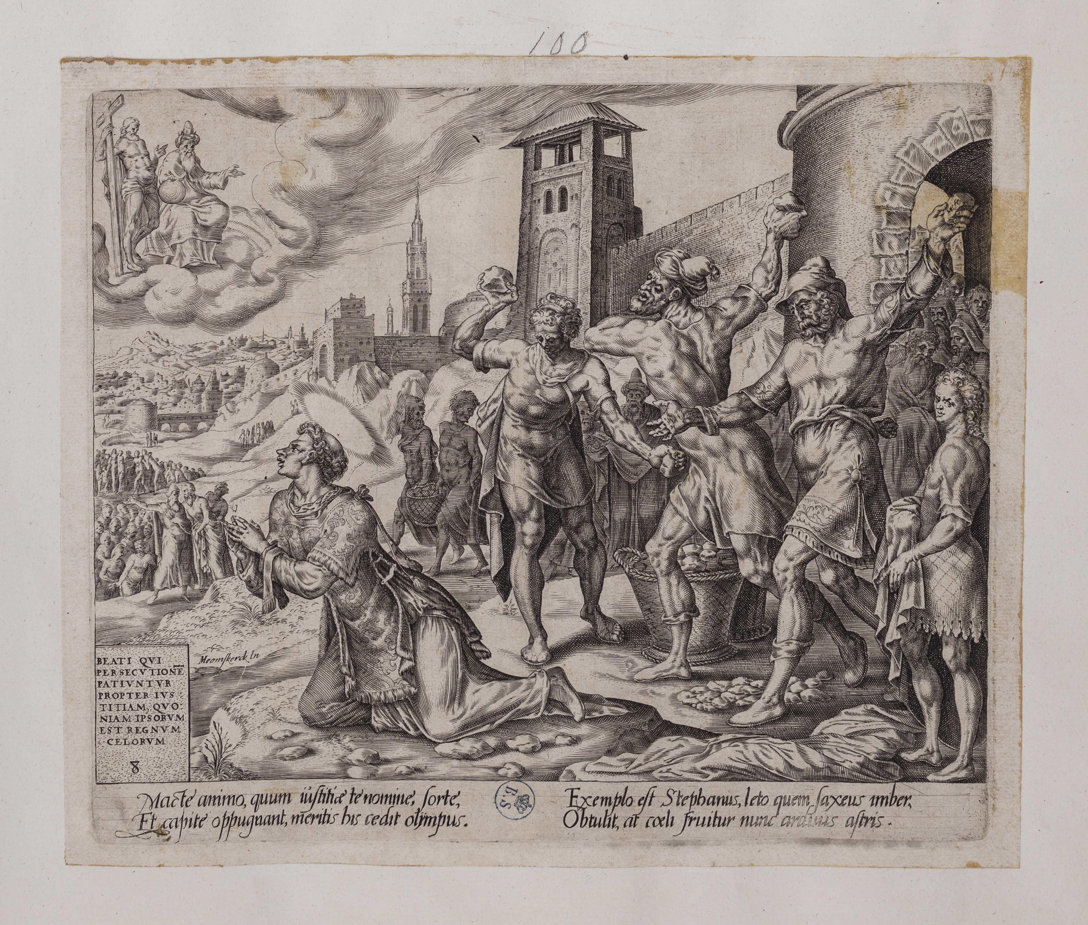 Lapidazione di Santo Stefano (stampa controfondata smarginata, serie) di Heemskerck Marten van, Muller Harmen (seconda metà XVI)