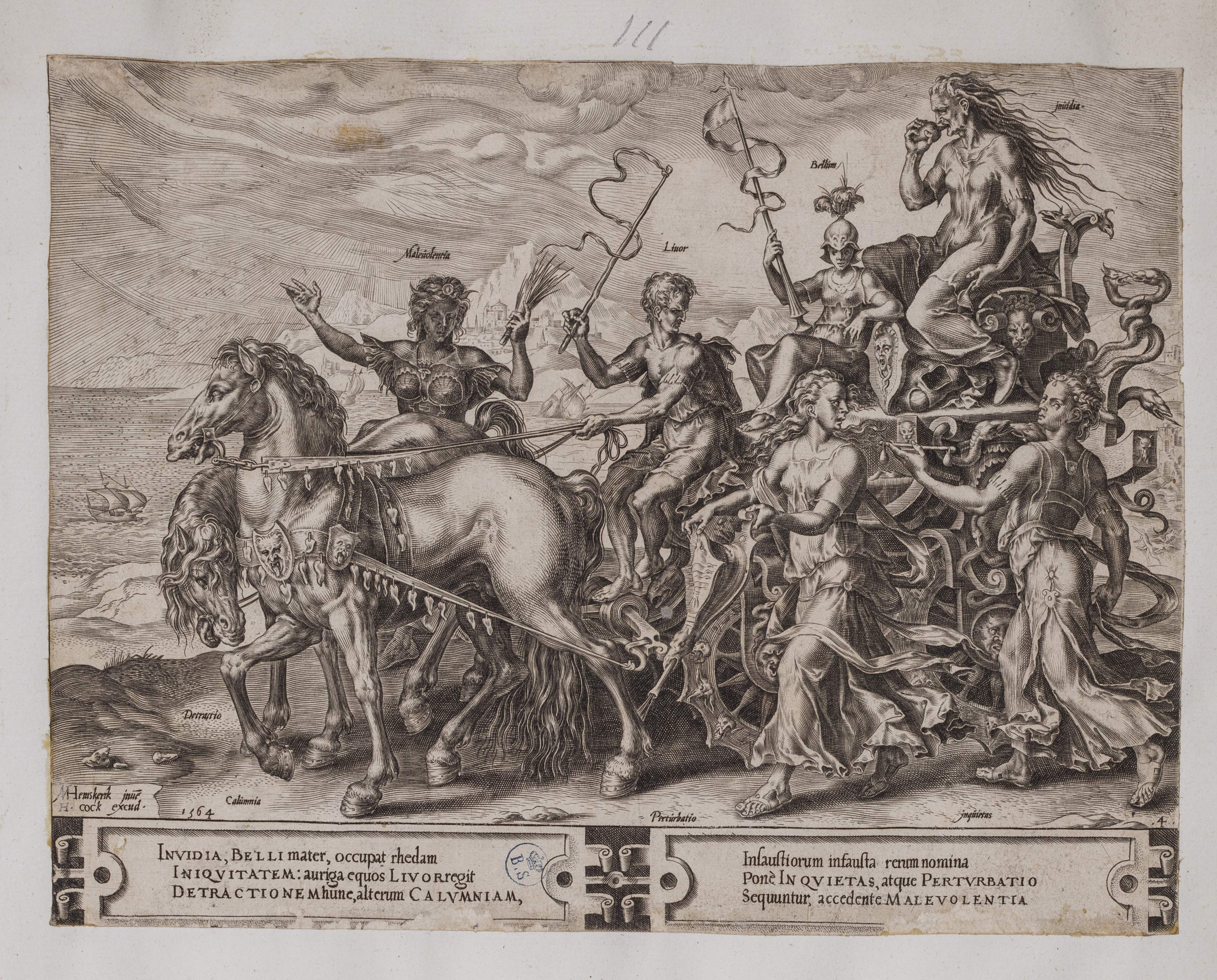 Trionfo dell'Invidia (stampa controfondata smarginata, serie) di Heemskerck Marten van, Cort Cornelis (attribuito) (seconda metà XVI)