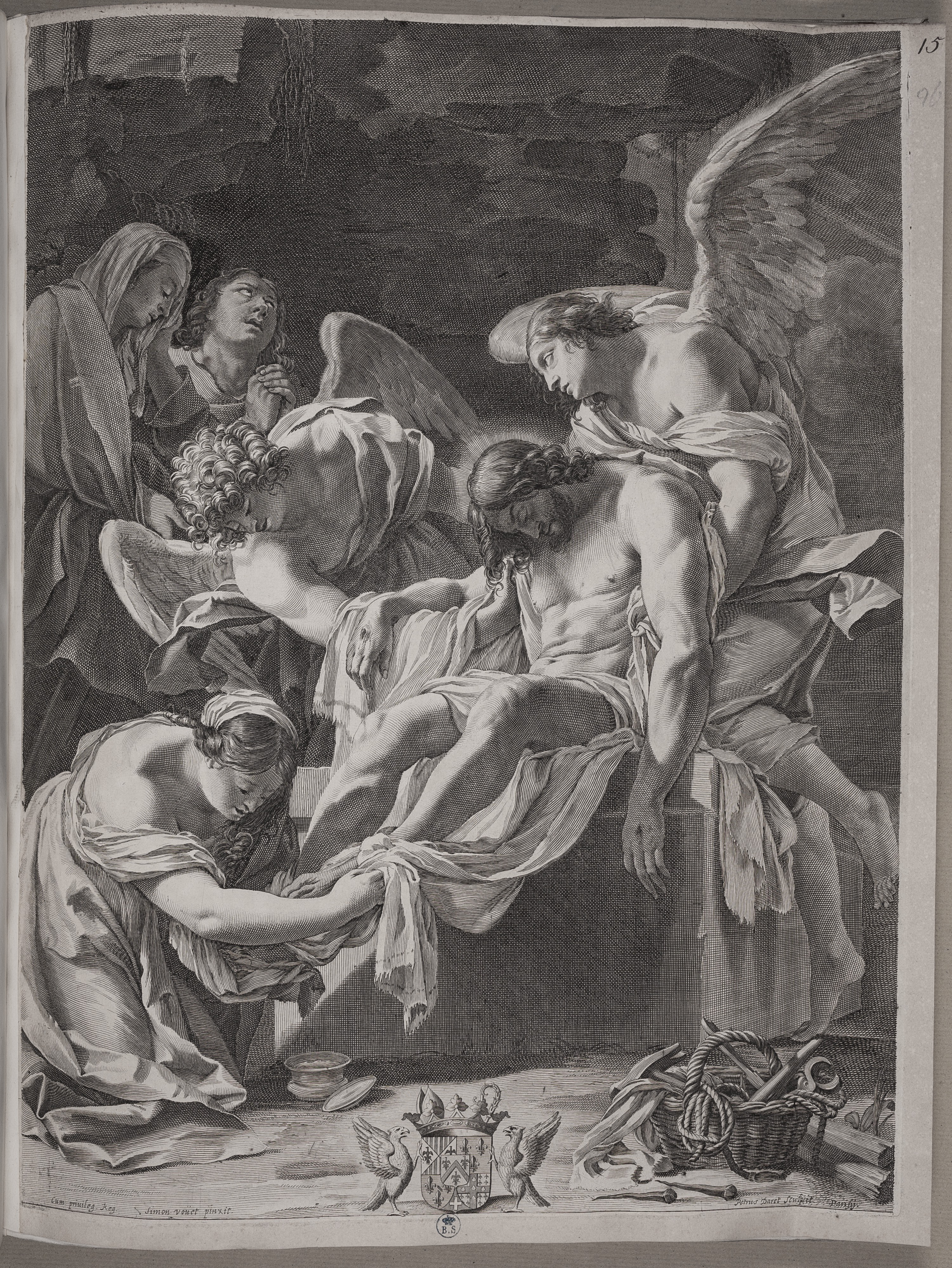 Deposizione nel sepolcro, Deposizione nel sepolcro (stampa smarginata) di Simon Vouet, Daret Pierre (secondo quarto XVII)