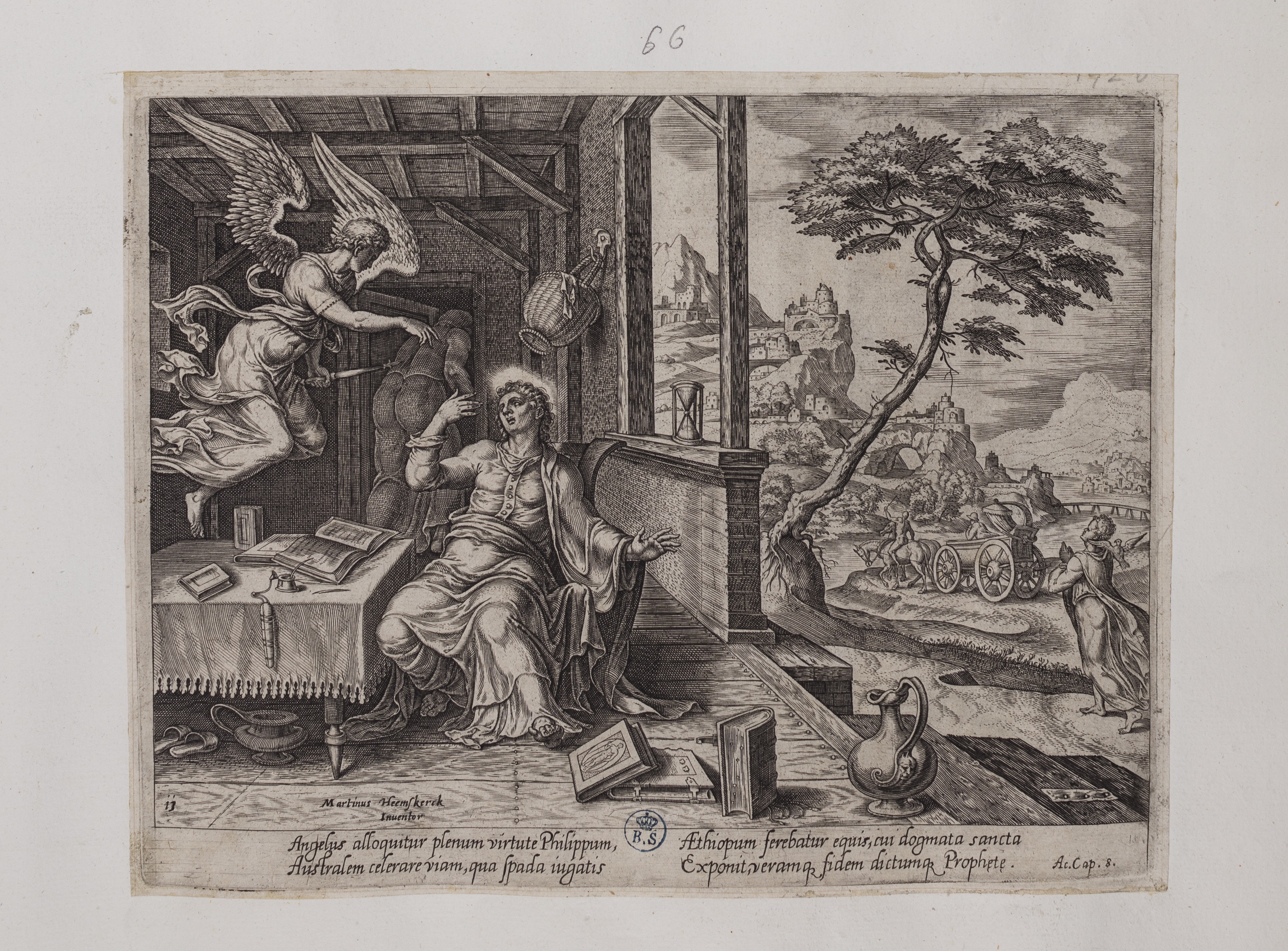 L'angelo appare a san Filippo (stampa controfondata tagliata, serie) di Heemskerck Marten van, Galle Philips (attribuito) (seconda metà sec. XVI)