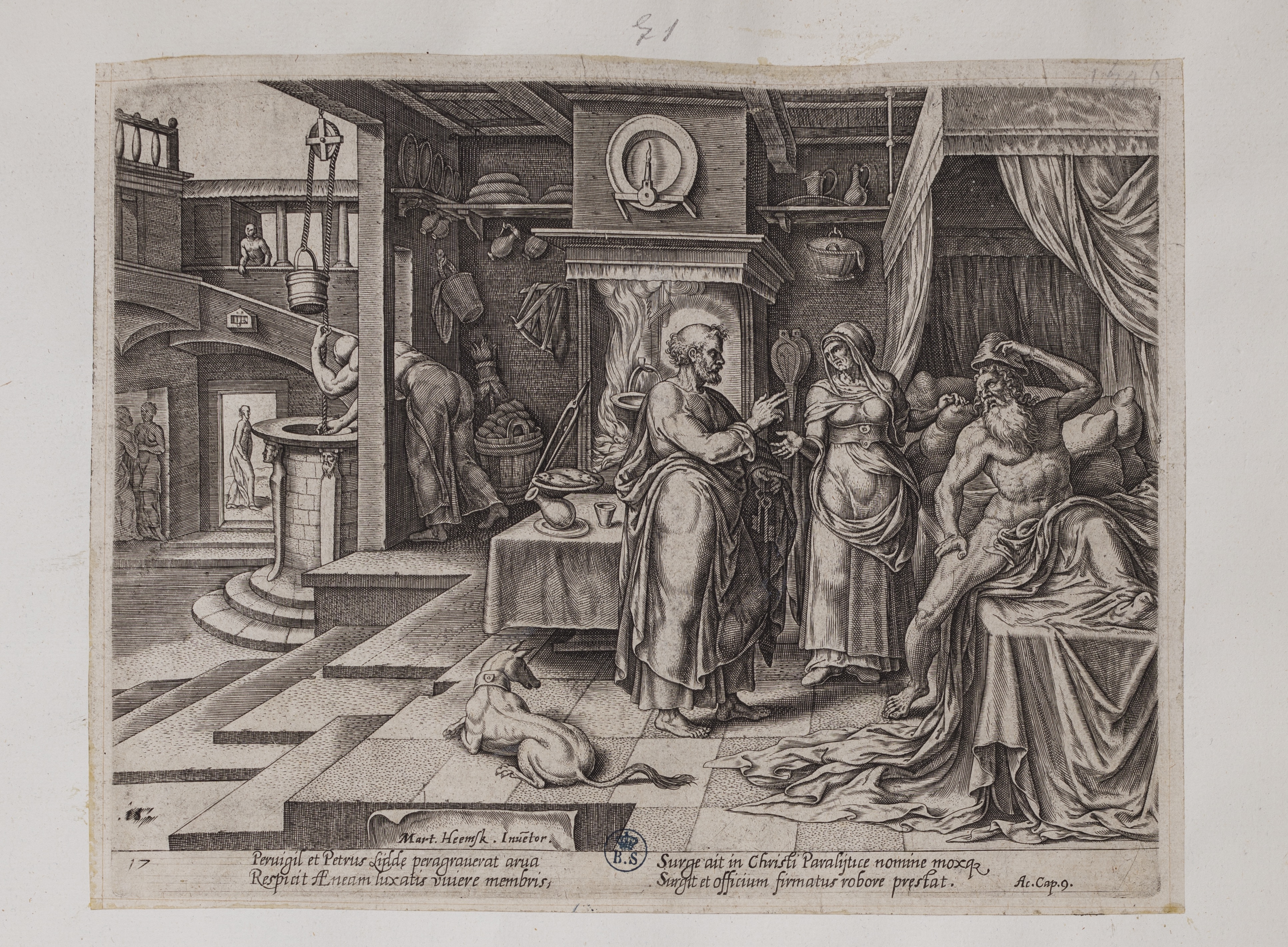 San Pietro guarisce Enea a Lidda (stampa controfondata tagliata, serie) di Heemskerck Marten van, Galle Philips (attribuito) (seconda metà sec. XVI)