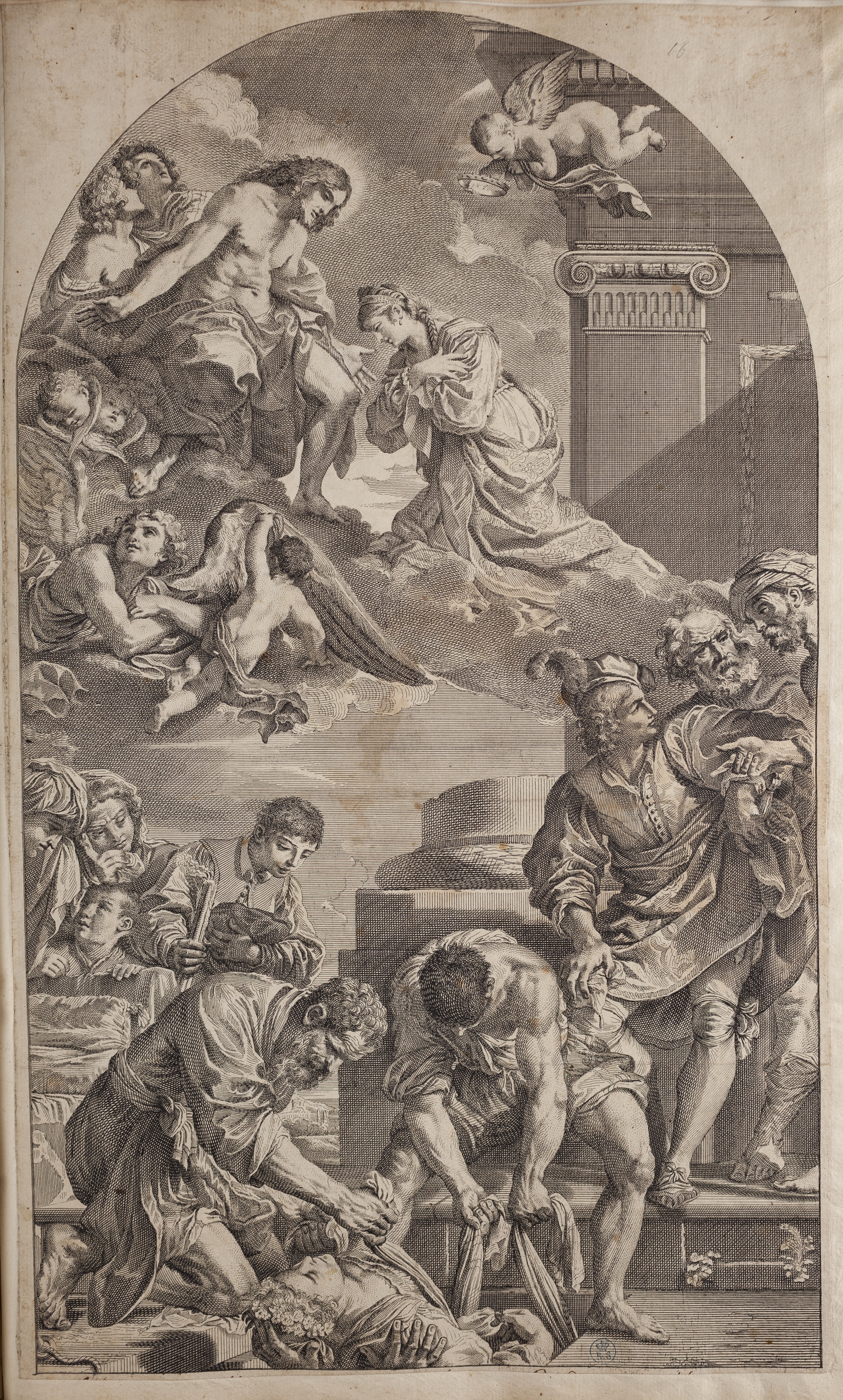 Seppellimento e Assunzione di santa Petronilla, seppellimento e Assunzione di santa Petronilla (stampa controfondata smarginata tagliata) di Barbieri Giovanni Francesco detto il Guercino, Dorigny Nicolas (inizio XVIII)