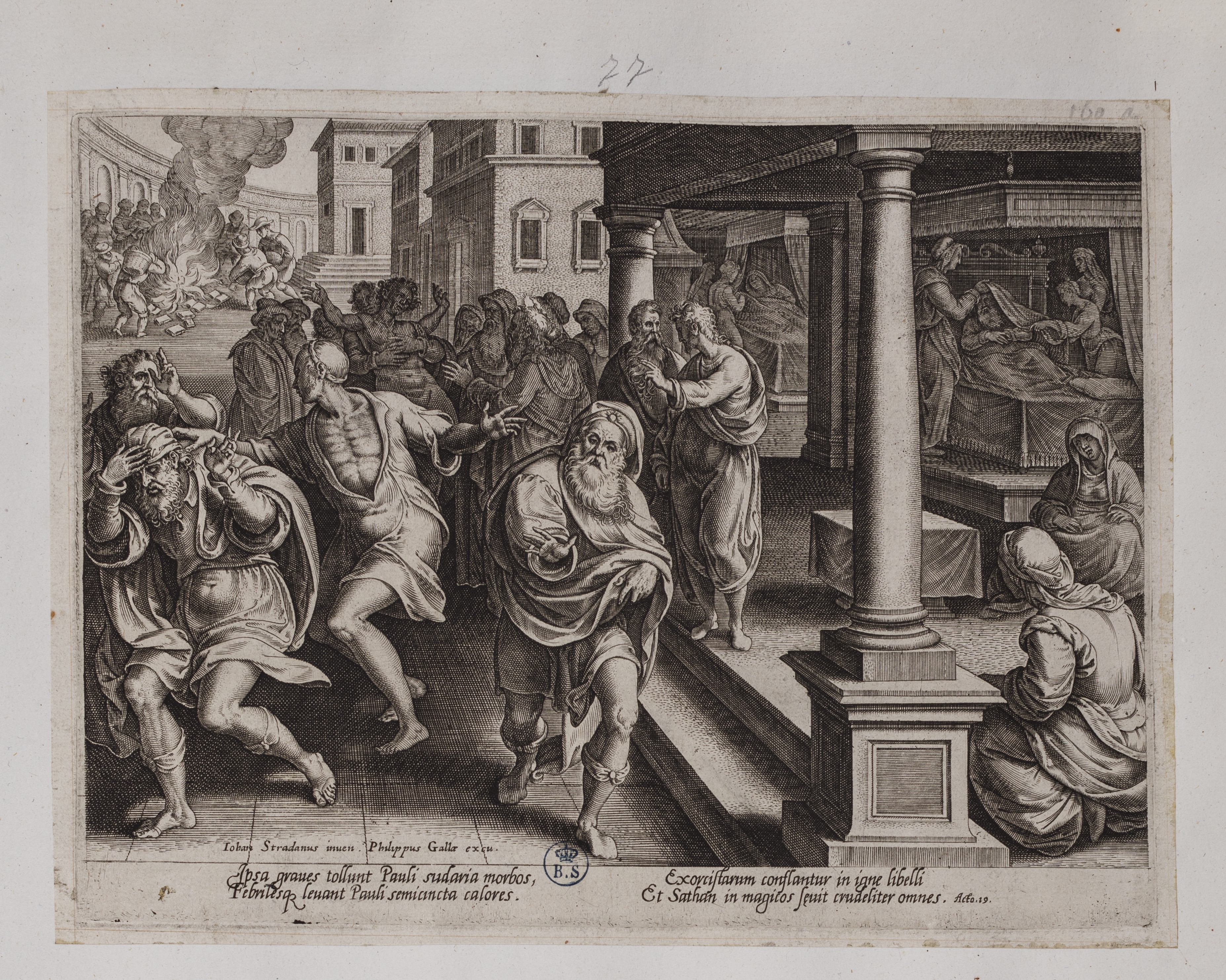 San Paolo e gli esorcisti a Efeso (stampa controfondata tagliata, serie) di Straet Jan van der detto Giovanni Stradano, Galle Philips (attribuito) (seconda metà sec. XVI)
