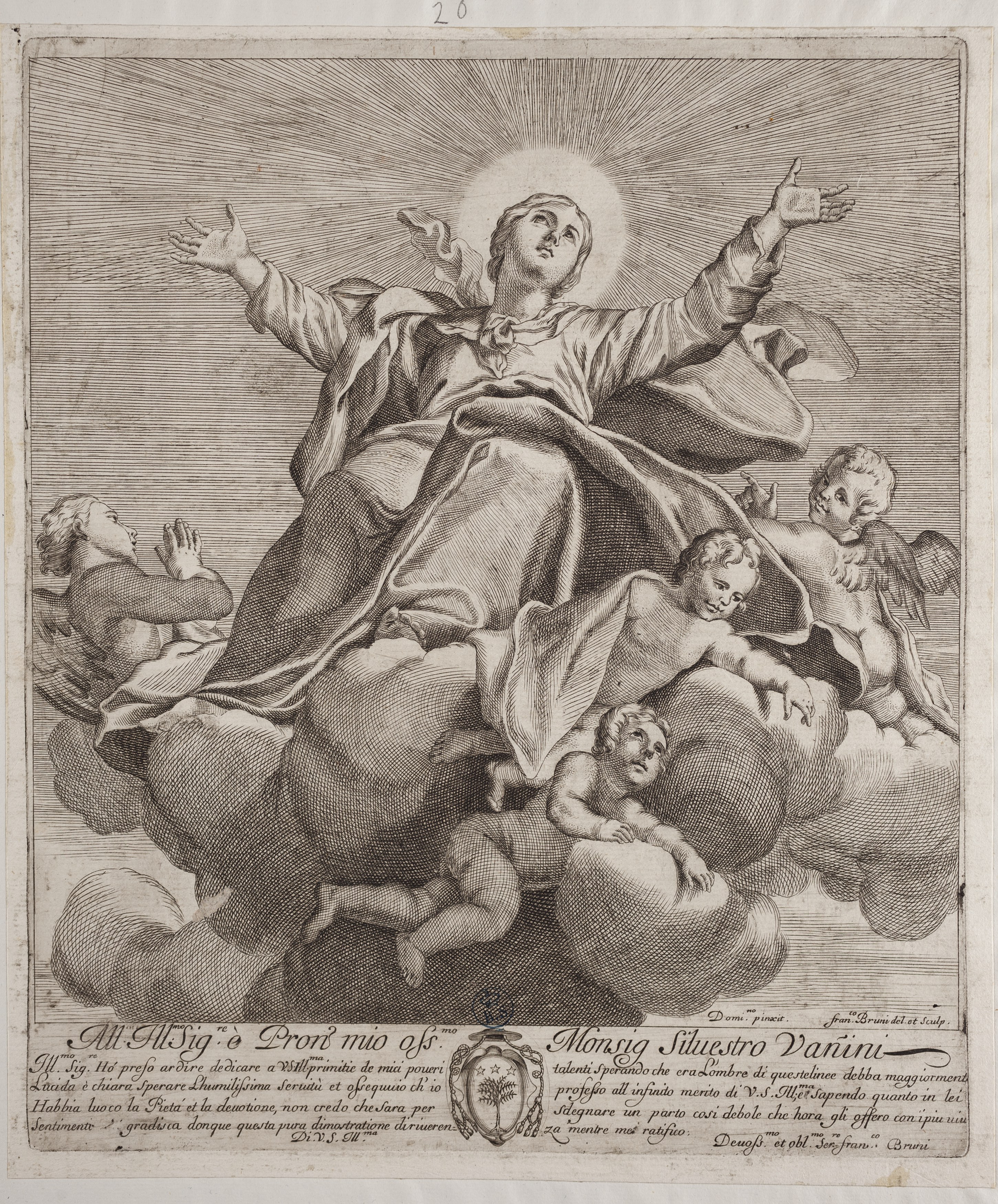 Madonna Assunta, Madonna Assunta (stampa controfondata tagliata) di Domenico Zampieri detto Domenichino, Bruni Franesco (metà/ metà XVII)