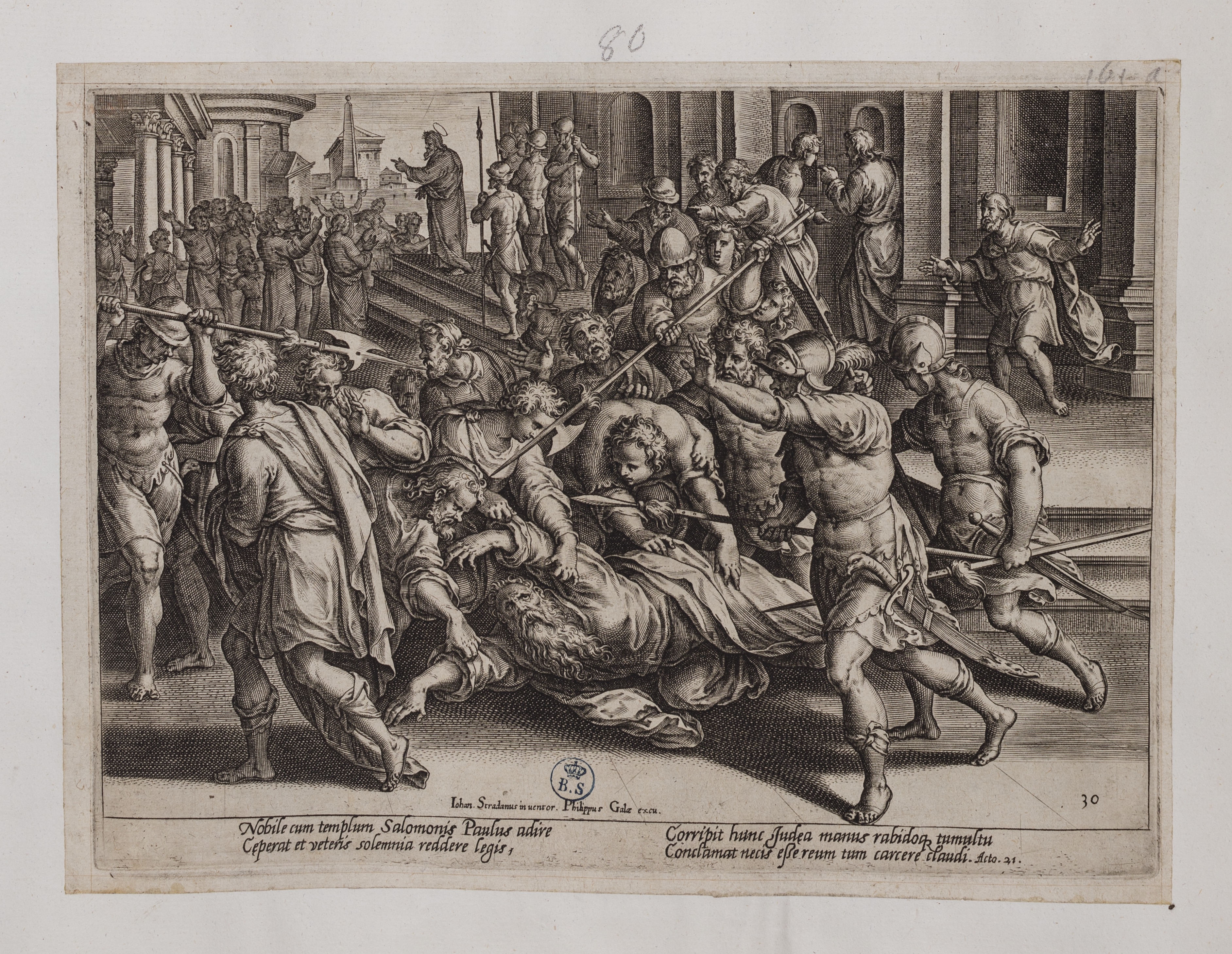 La cattura di san Paolo (stampa controfondata tagliata, serie) di Straet Jan van der detto Giovanni Stradano, Galle Philips (attribuito) (seconda metà sec. XVI)