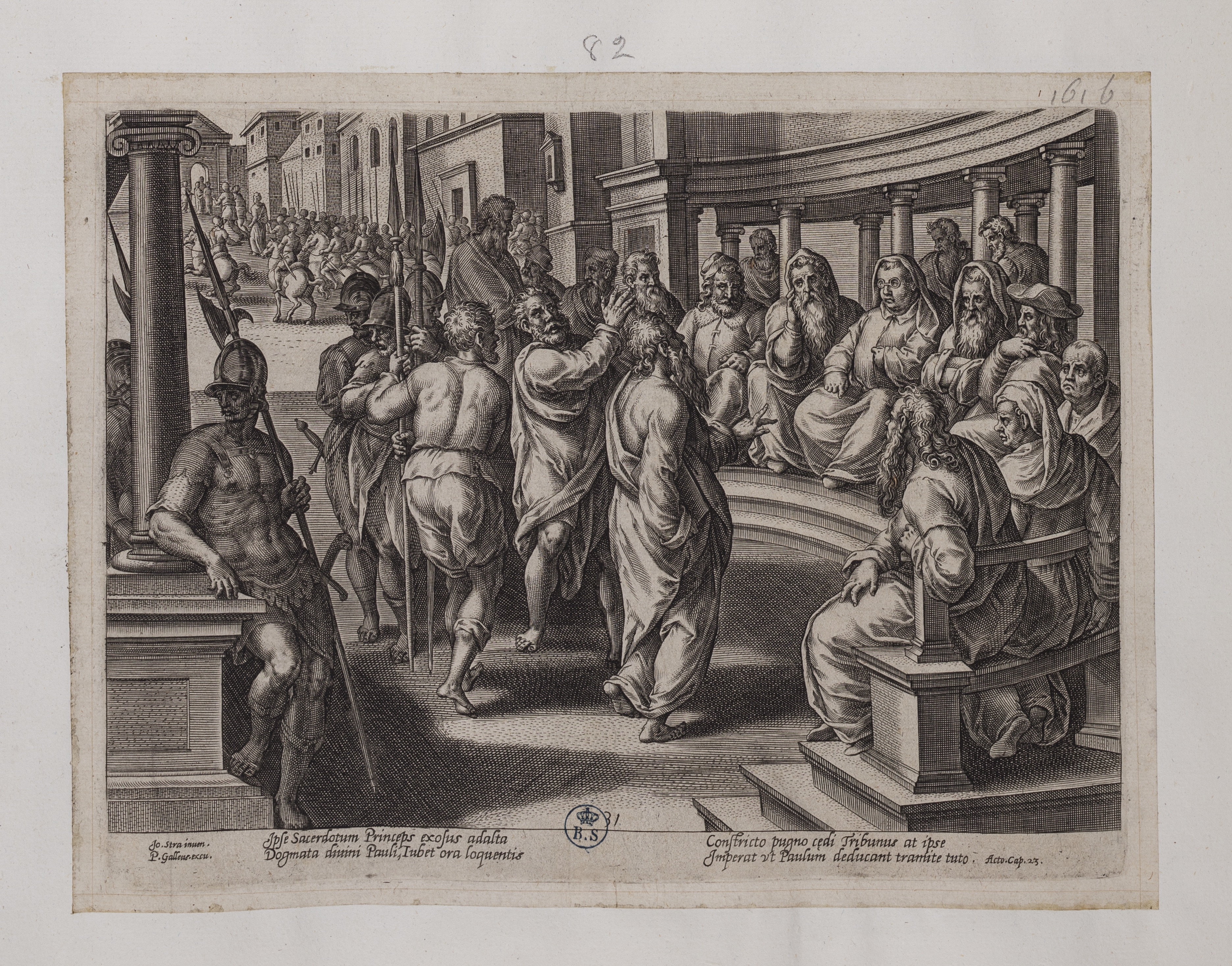 San Paolo di fronte al sommo sacerdote (stampa controfondata tagliata, serie) di Straet Jan van der detto Giovanni Stradano, Galle Philips (attribuito) (seconda metà sec. XVI)
