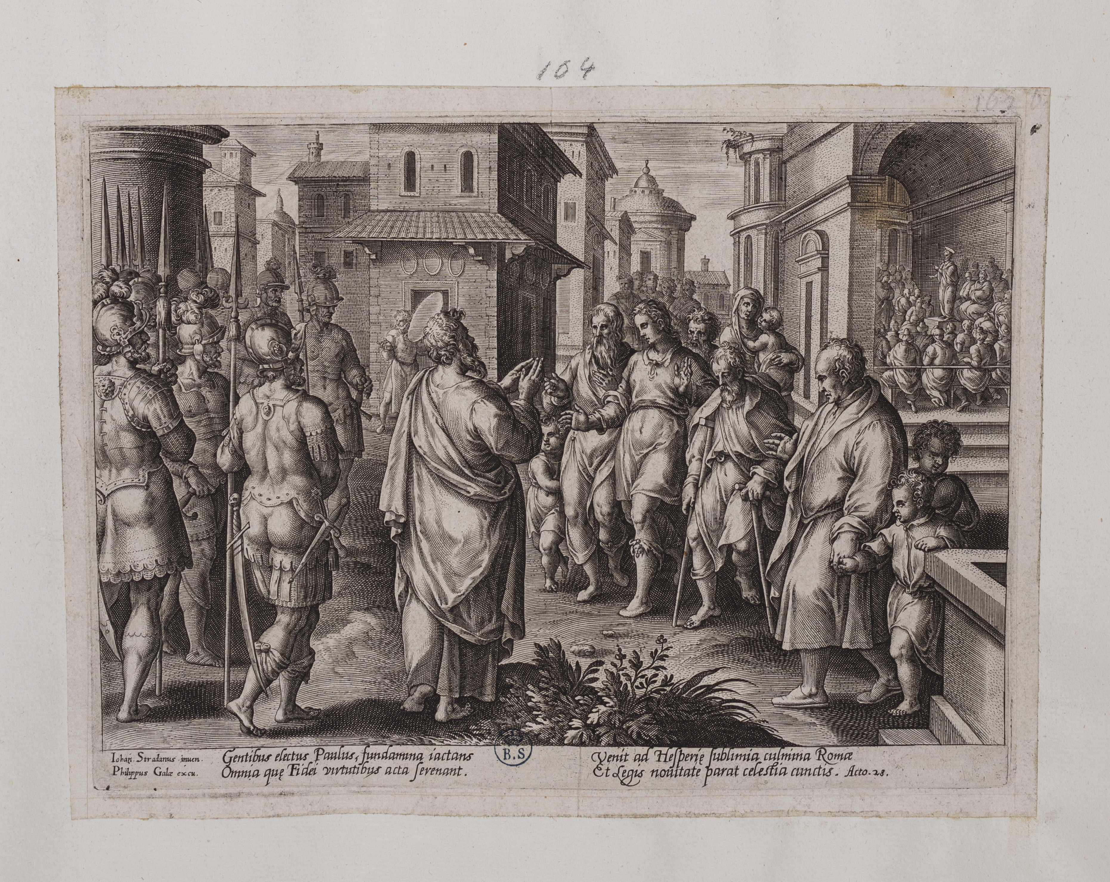 San Paolo predica a Roma (stampa controfondata tagliata, serie) di Straet Jan van der detto Giovanni Stradano, Collaert Adriaen (attribuito) (seconda metà sec. XVI)