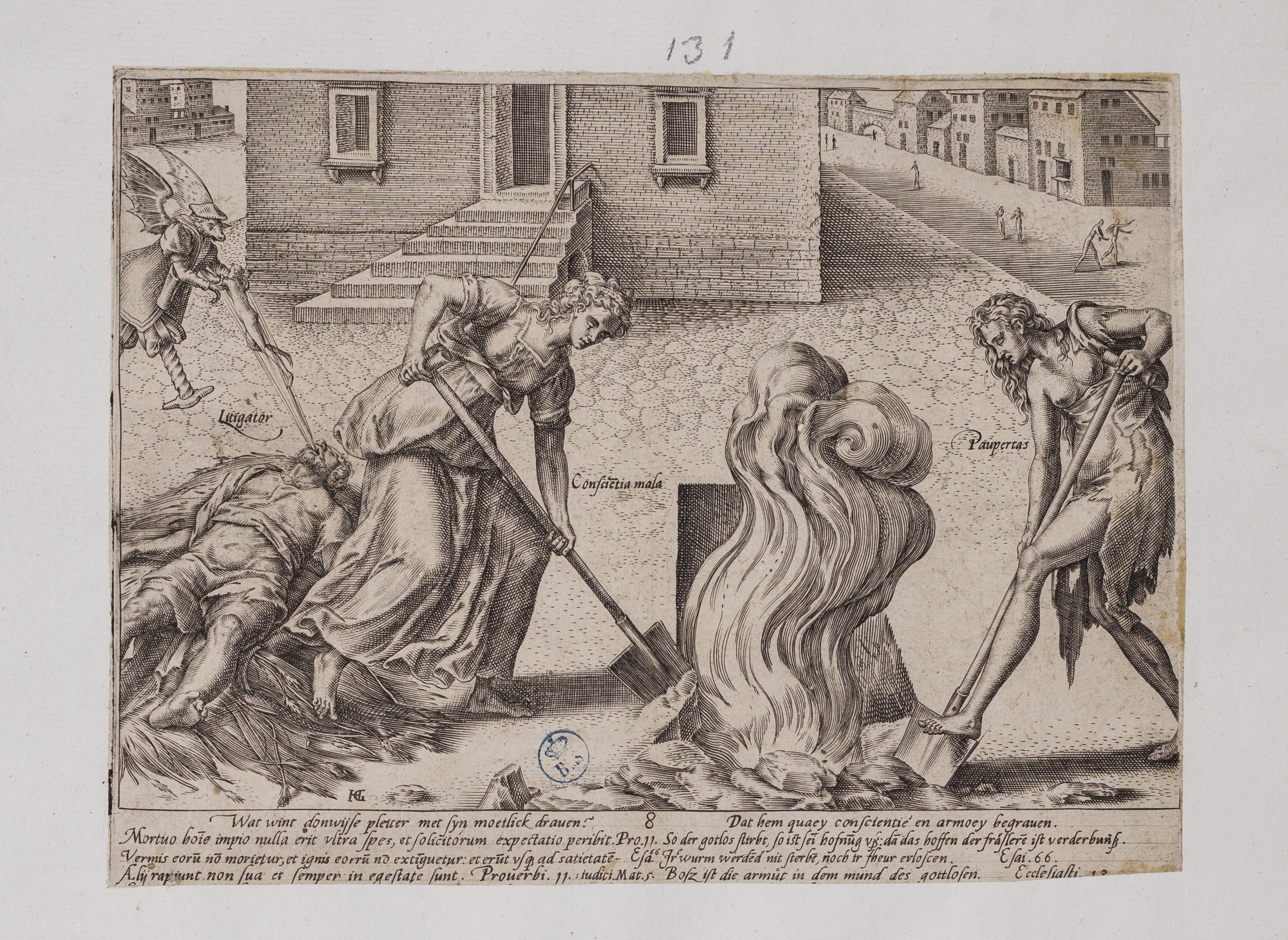 La morte del litigante (stampa controfondata smarginata tagliata, serie) di Coornhert Dirck (attribuito), Goltzius Hendrick (inizio sec. XVII)