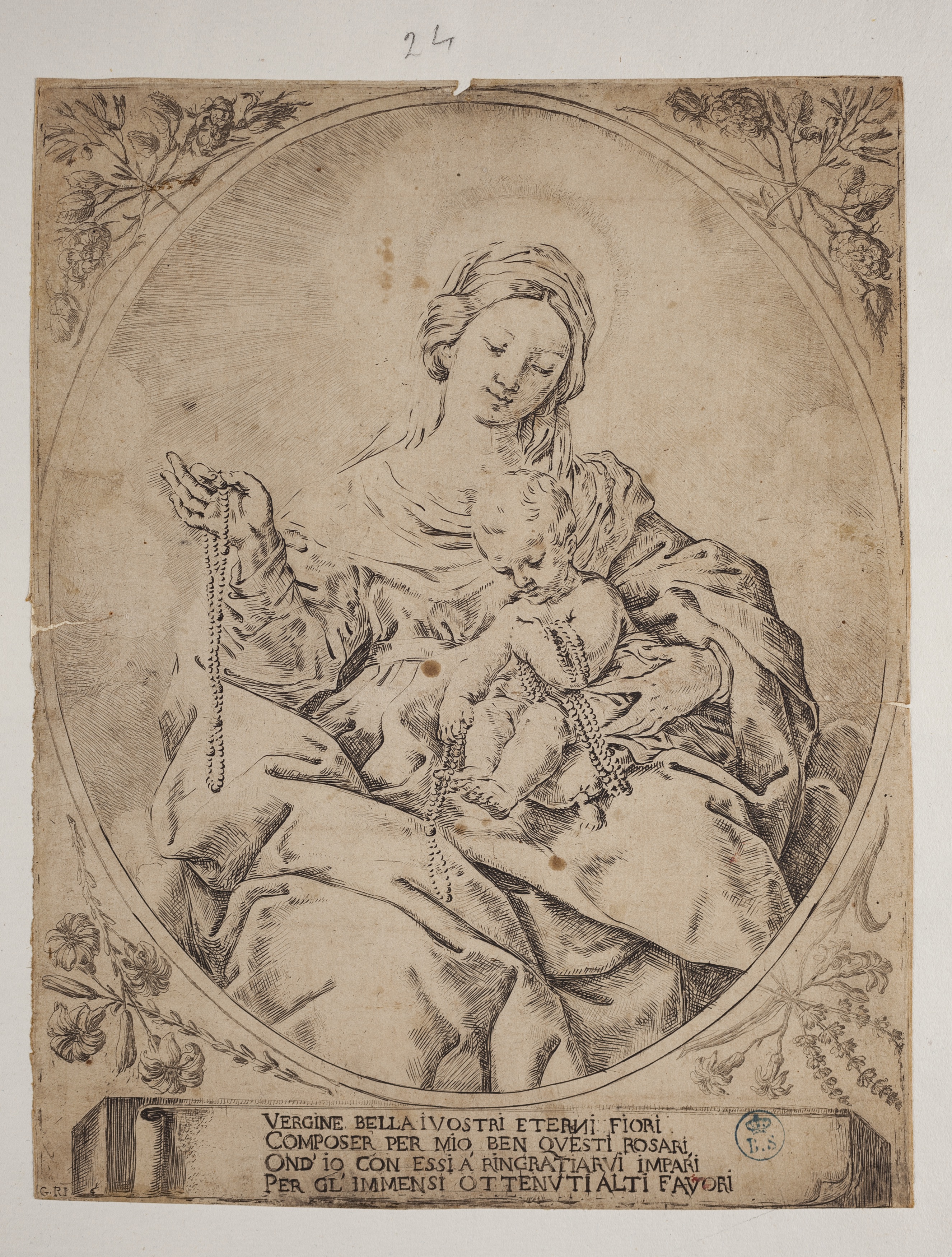 Madonna del Rosario, Madonna del Rosario (stampa controfondata smarginata tagliata) di Guido Reni (XVII)