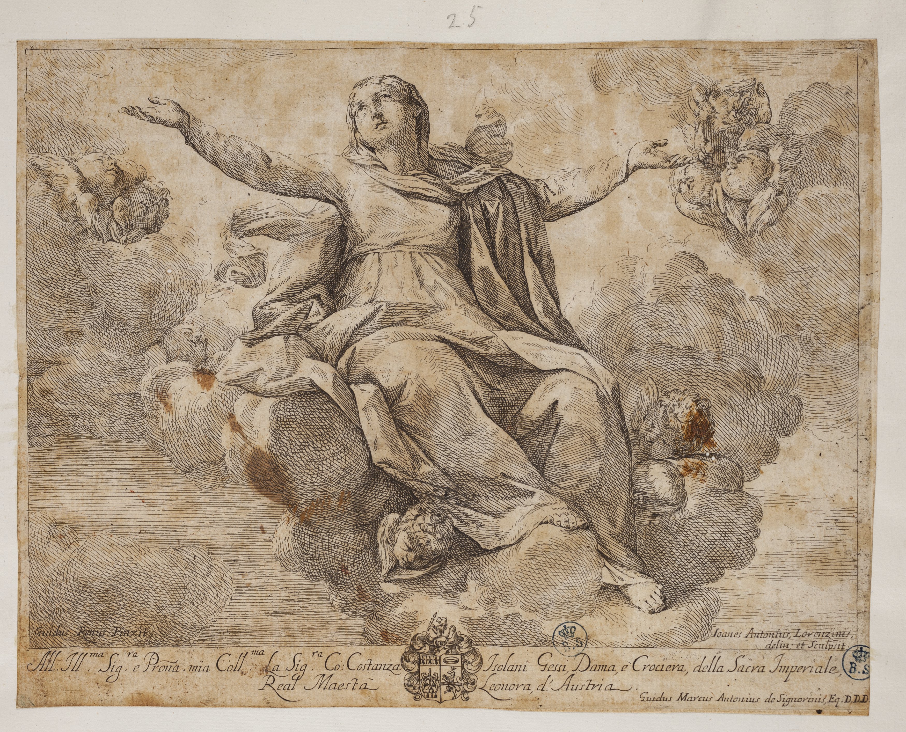 Assunzione della Vergine, Assunzione della Vergine (stampa controfondata smarginata tagliata) di Guido Reni, Giovanni Antonio Lorenzini (metà/ metà XVII-XVIII)