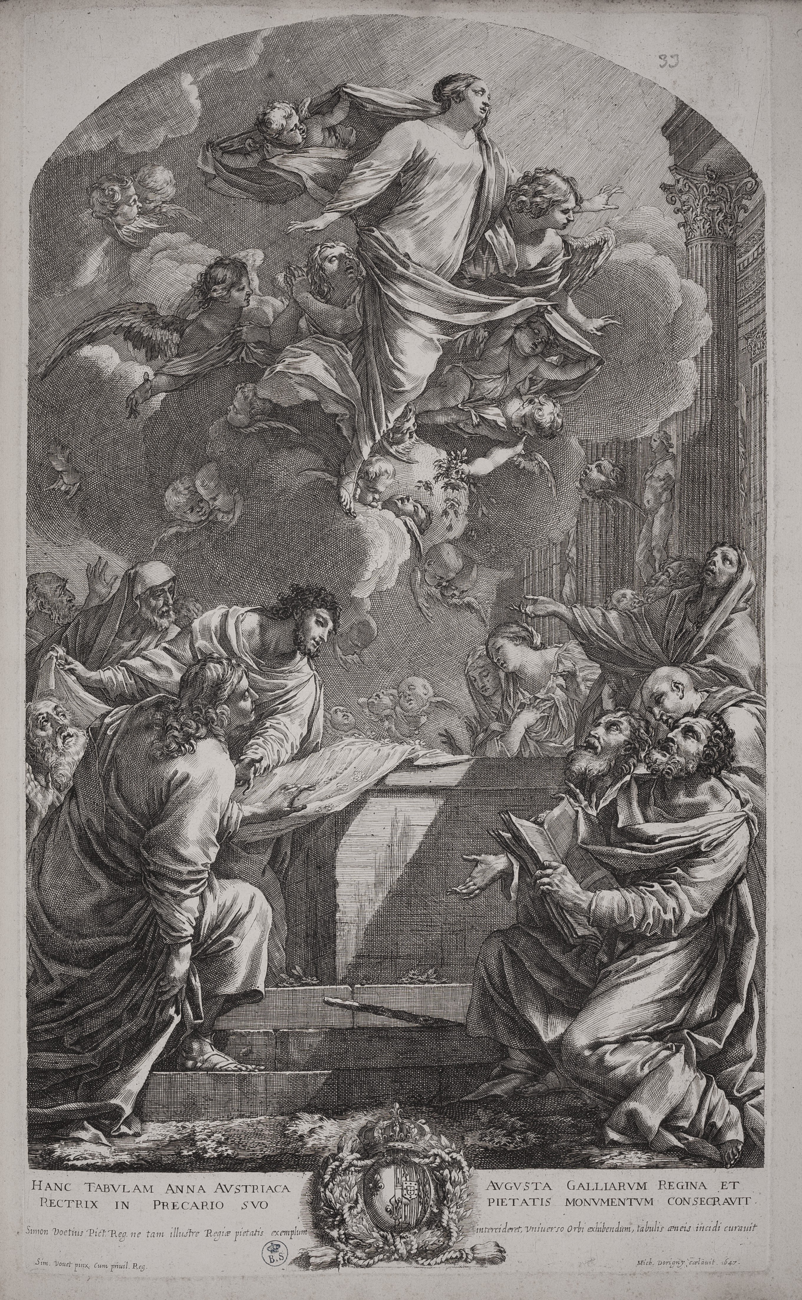Assunzione della Vergine, Assunzione della Vergine (stampa) di Simon Vouet, Dorigny Michel (secondo quarto XVII)