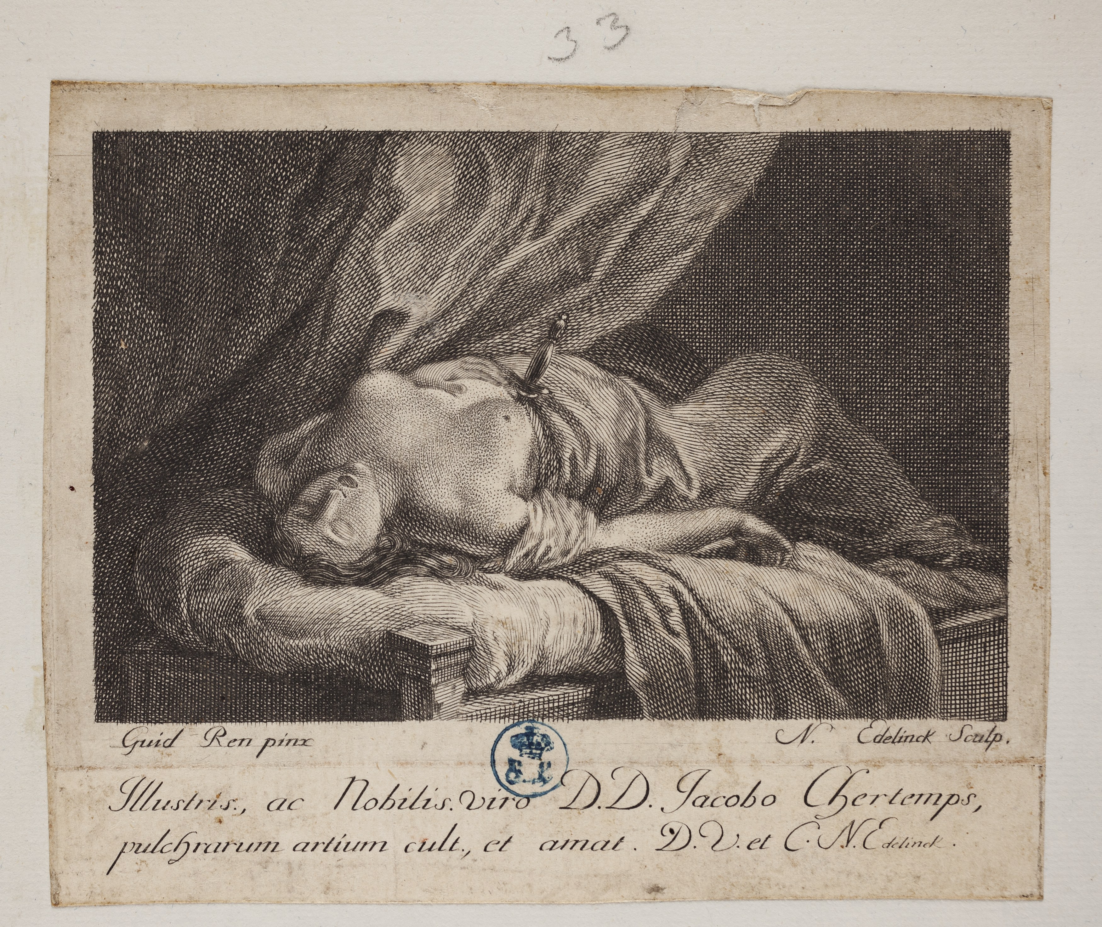 Morte di Lucrezia, morte di Lucrezia (stampa controfondata smarginata tagliata) di Guido Reni, Edelinck Nicolas-Etienne (XVIII)
