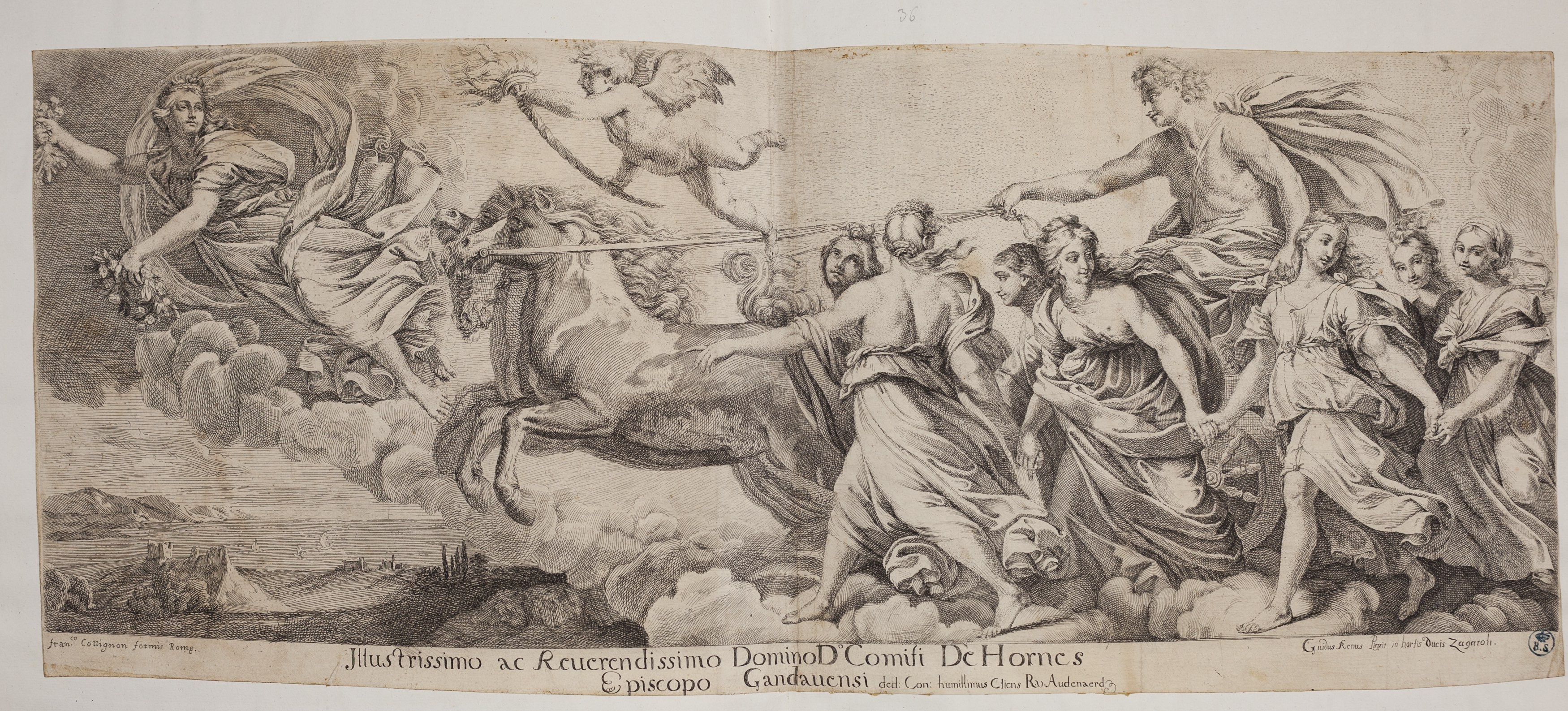 Allegoria dell'Aurora, allegoria dell'Aurora (stampa controfondata smarginata tagliata) di Guido Reni, Robert Van Audenaerde (ultimo quarto XVII)