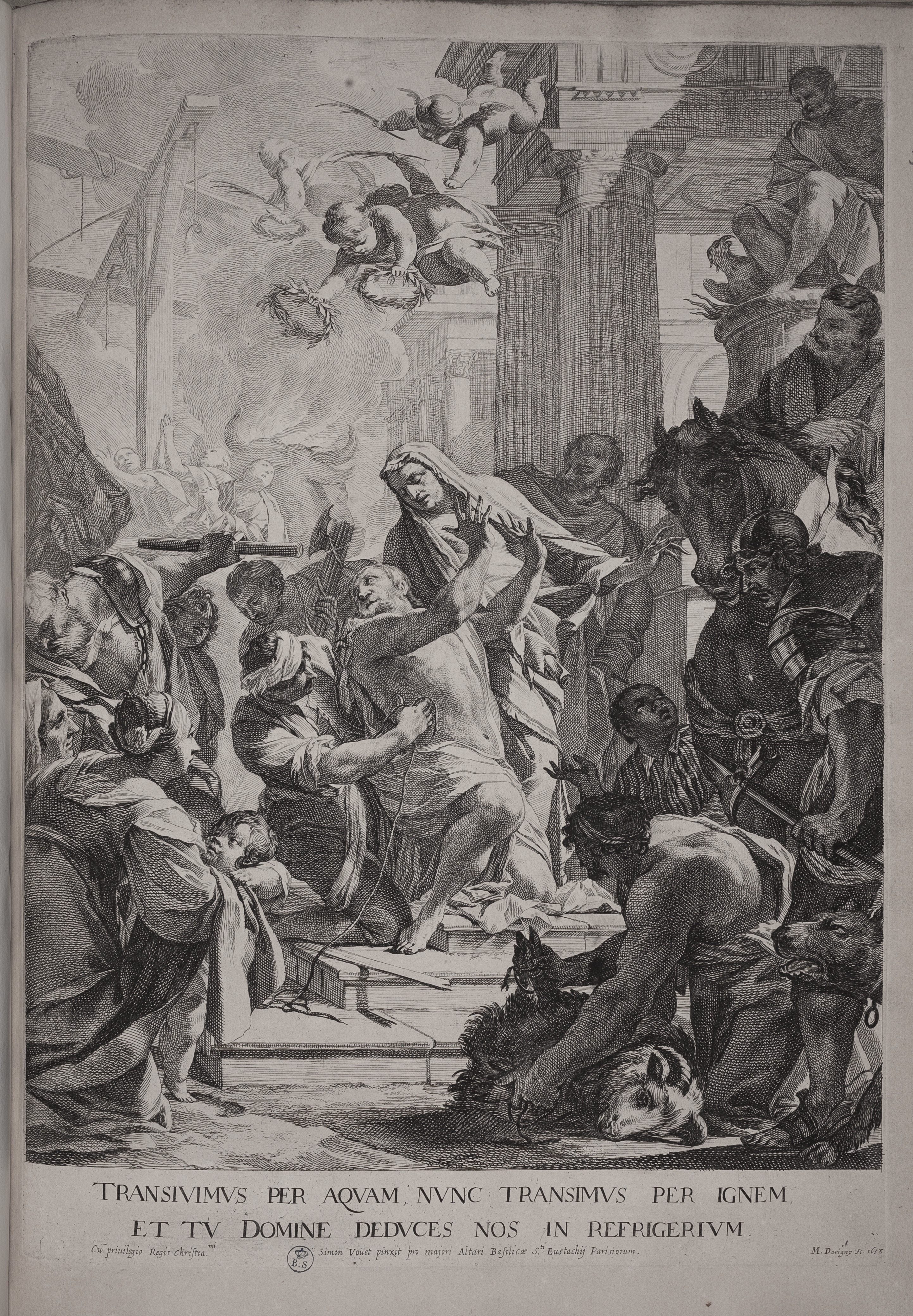 Martirio di Sant'Eustachio, Martirio di Sant'Eustachio (stampa) di Simon Vouet, Dorigny Michel (secondo quarto XVII)