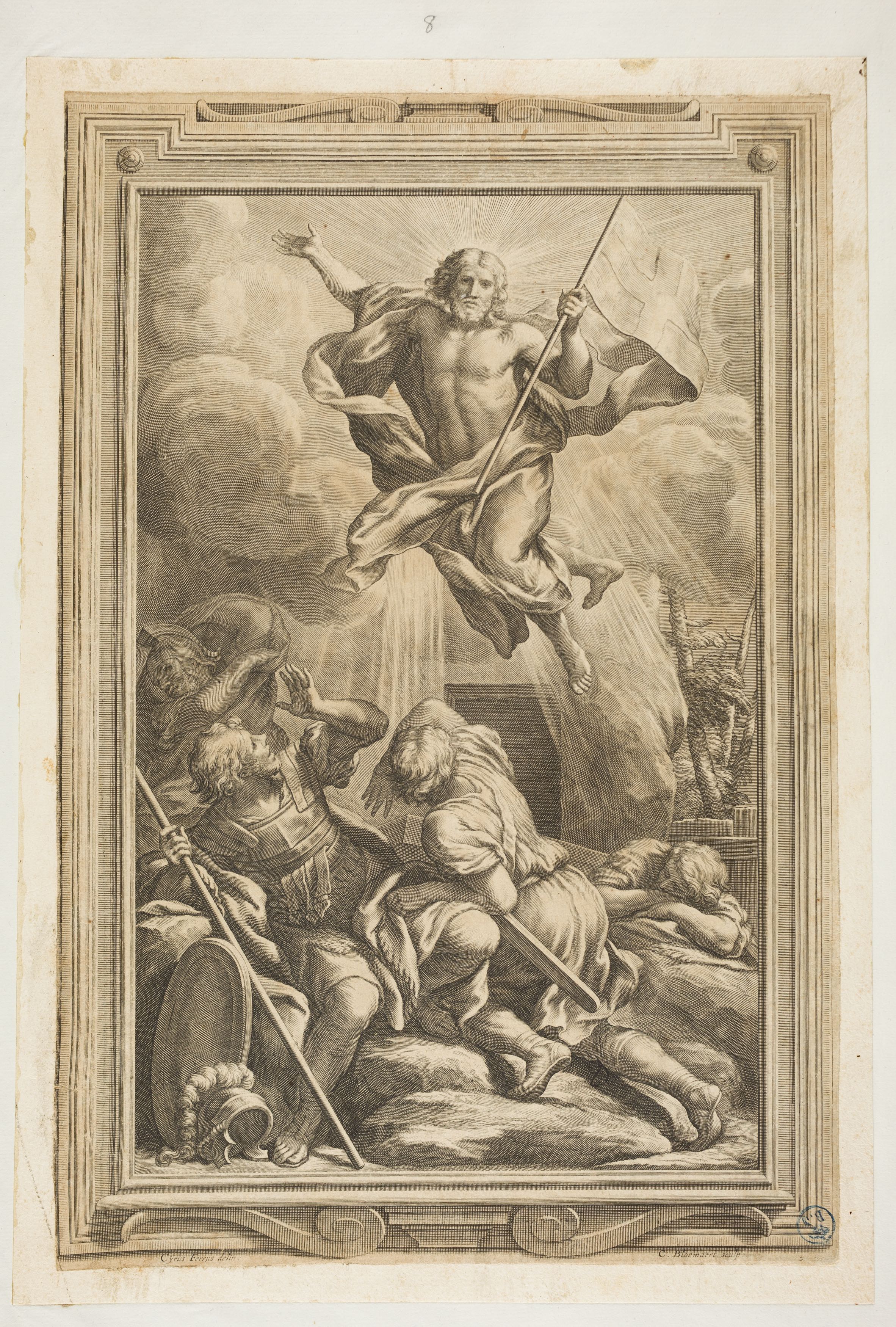 Resurrezione, resurrezione (stampa controfondata smarginata tagliata, serie) di Ferri Ciro, Cornelis Bloemaert (terzo quarto XVII)