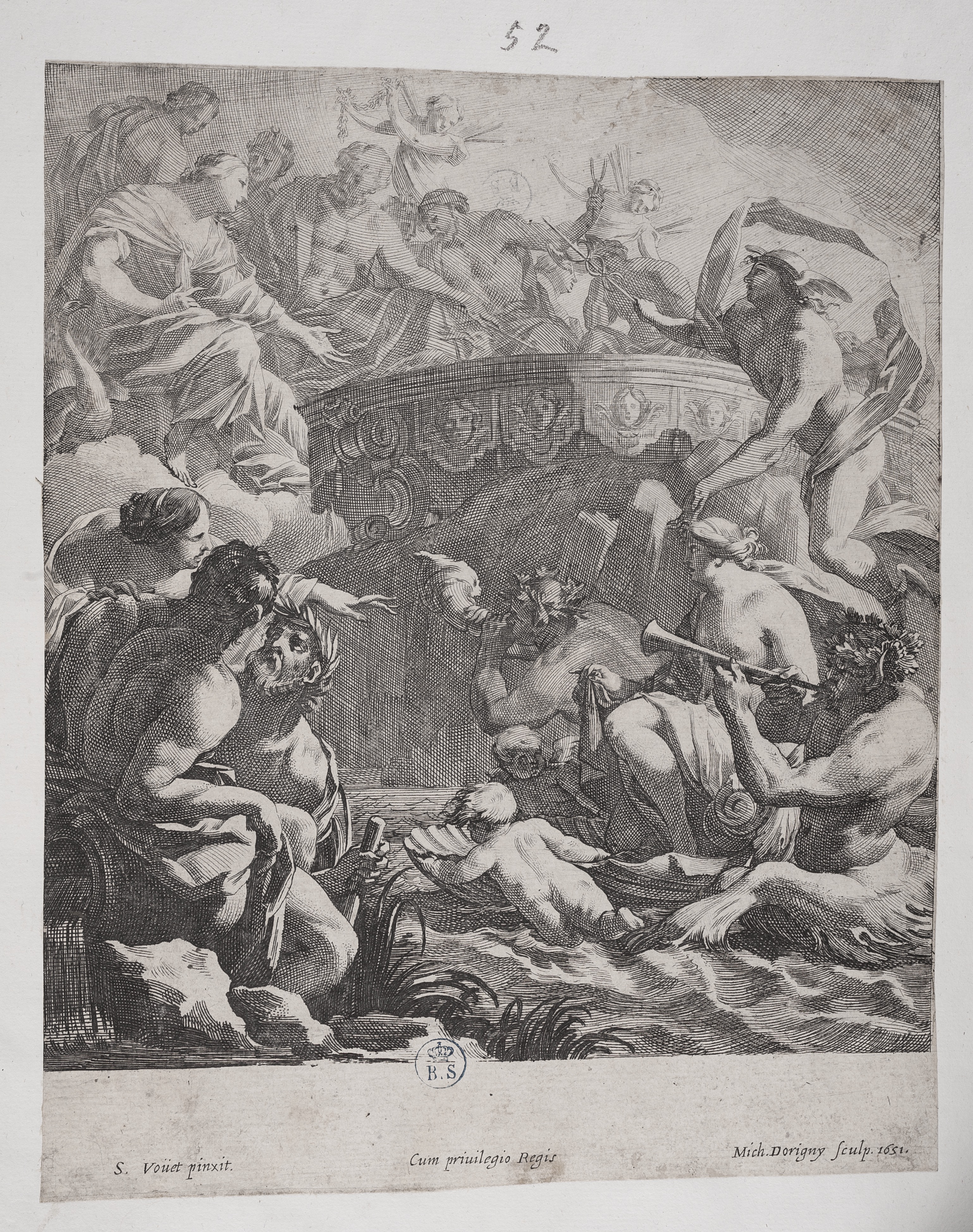 Matrimonio di Peleo e Teti, Matrimonio di Peleo e Teti (stampa controfondata smarginata, serie) di Simon Vouet, Dorigny Michel (terzo quarto XVII)