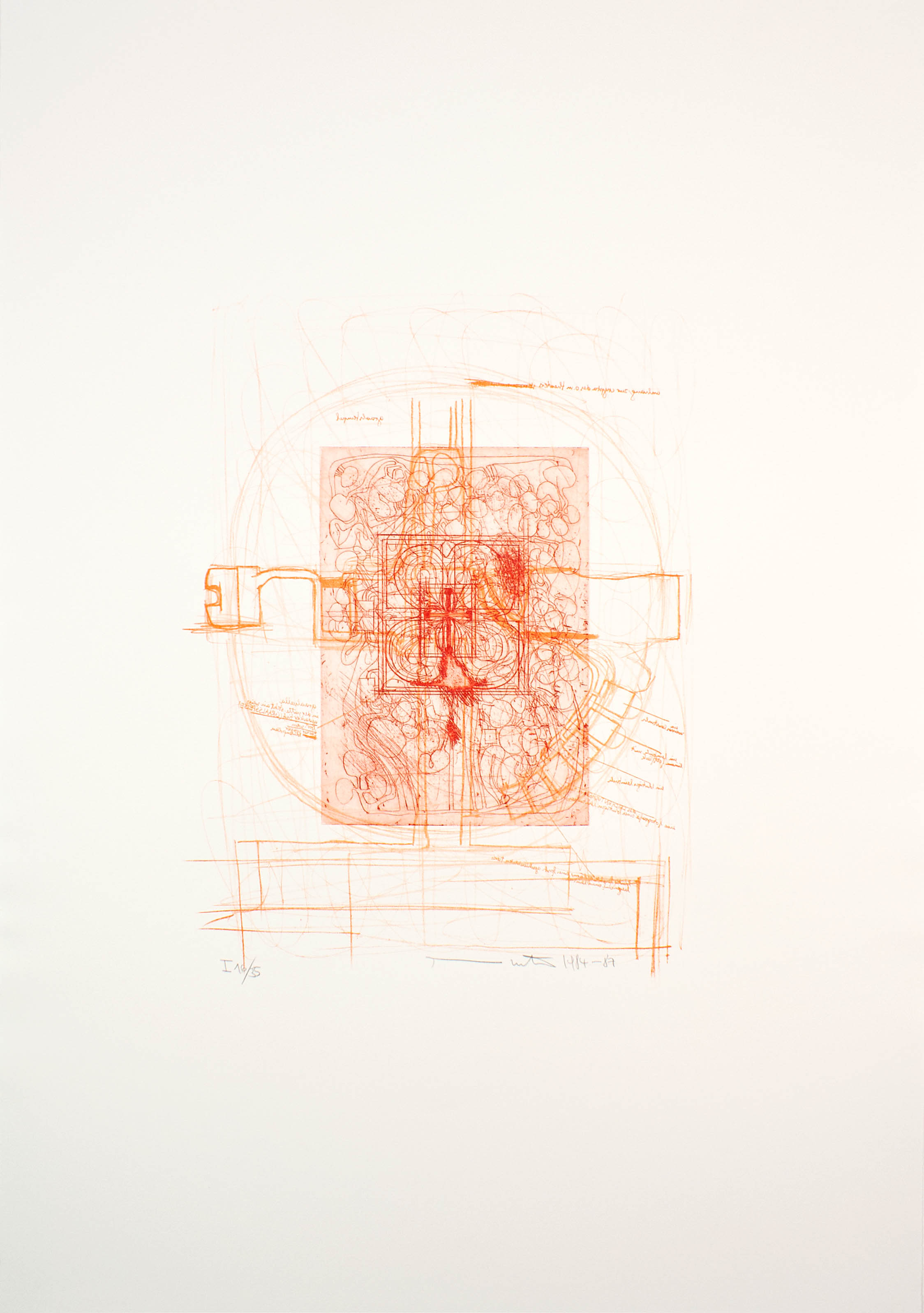 Litograph in orange, etching in red, Corpo umano (stampa) di Hermann Nitsch - ambito viennese (XX sec)