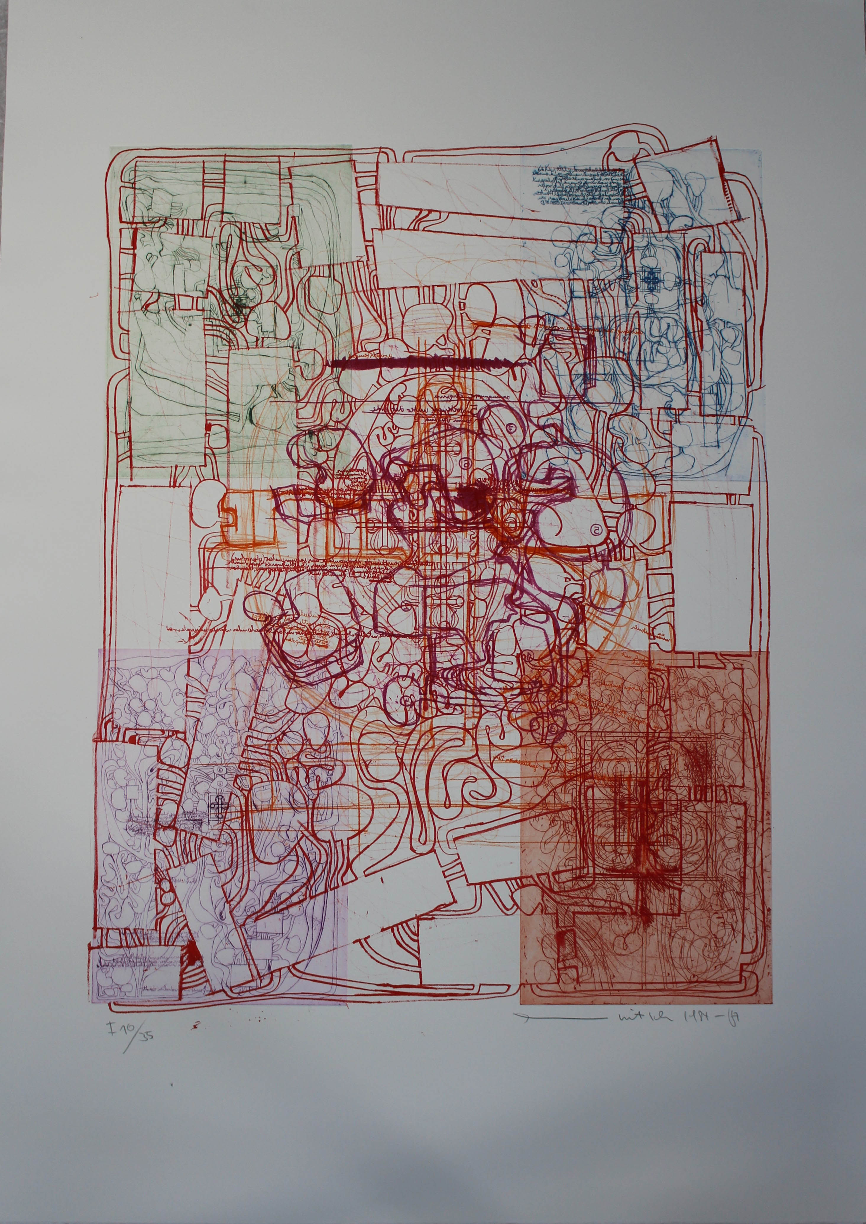 Litograph in red, orange and violet, etching in red, green blue and violet, Corpo umano (stampa) di Hermann Nitsch - ambito viennese (XX sec)