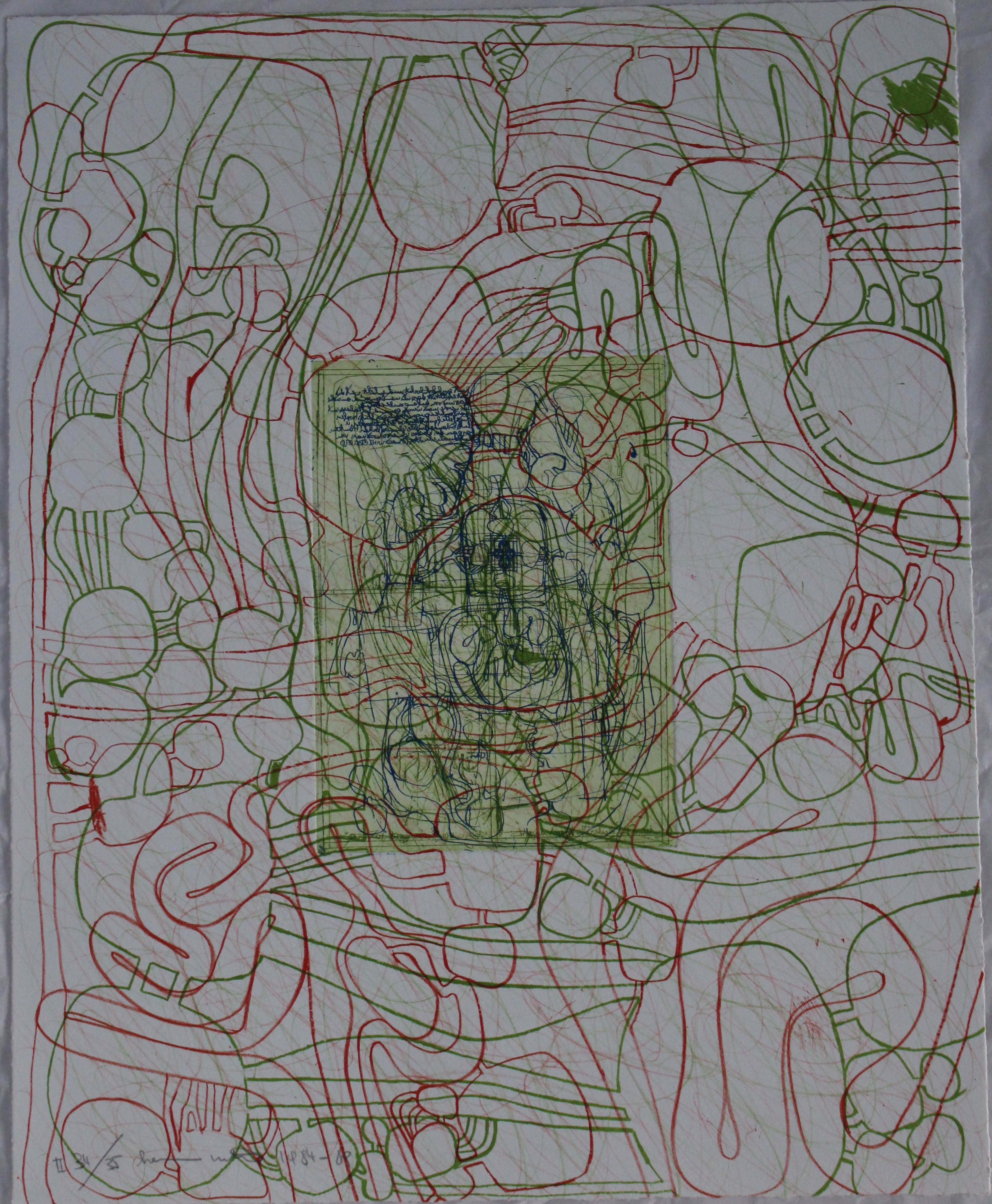 (Portfolio II n.9) Litograph in red and gree, etching in green and blue, Corpo umano (stampa) di Hermann Nitsch - ambito viennese (XX sec)