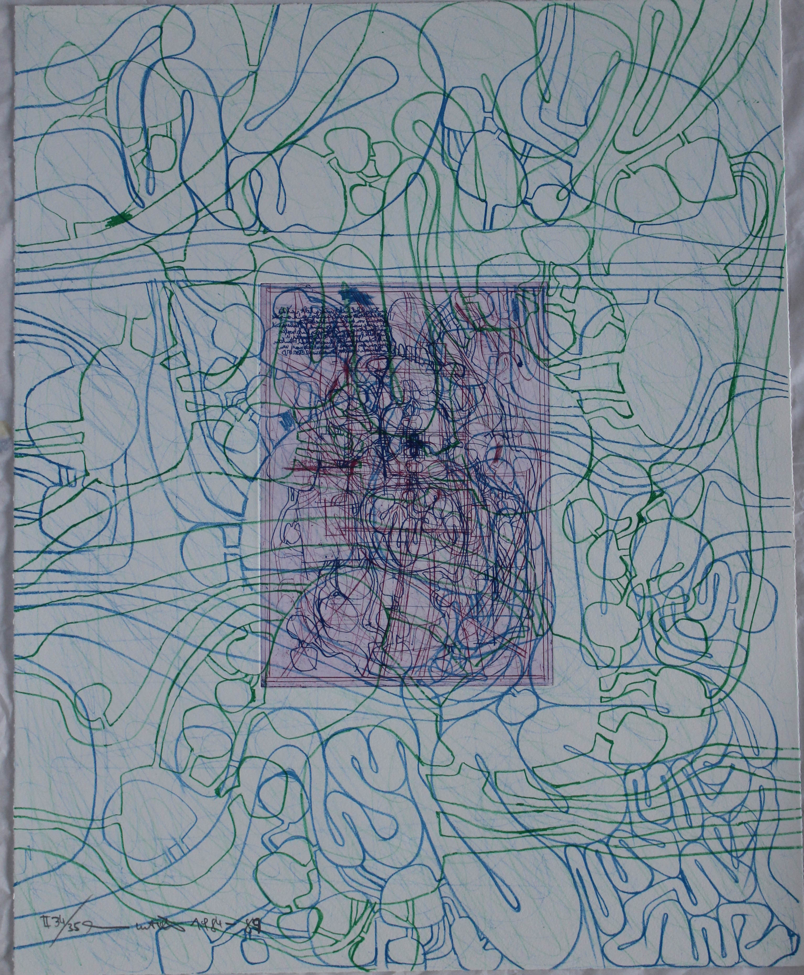 (Portfolio II n.15) Litograph in chromic green and blue, etching in violet and blue, Corpo umano (stampa) di Hermann Nitsch - ambito viennese (XX sec)