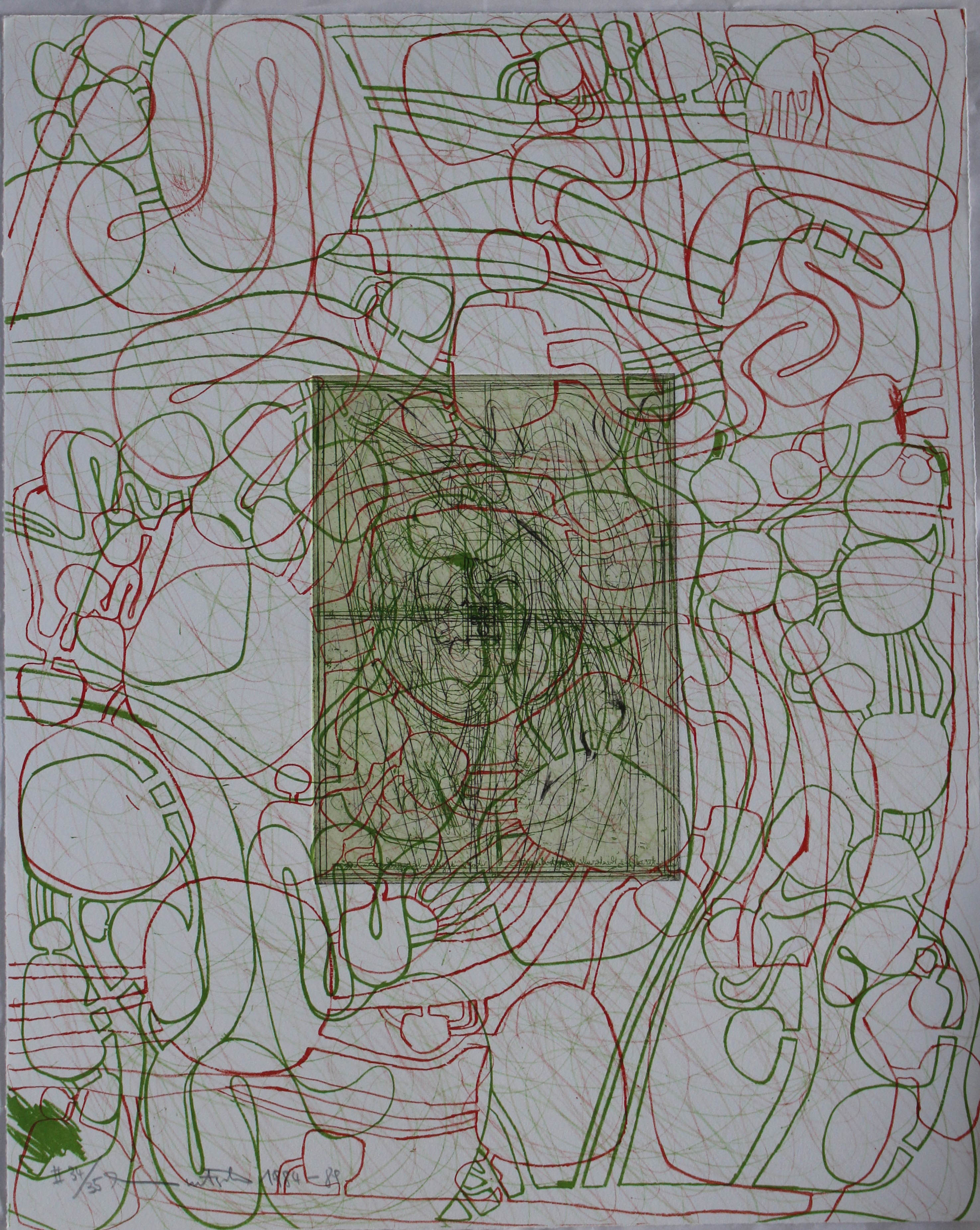 (Portfolio II n.16) Litograph in red and green, etching in green and black, Corpo umano (stampa) di Hermann Nitsch - ambito viennese (XX sec)