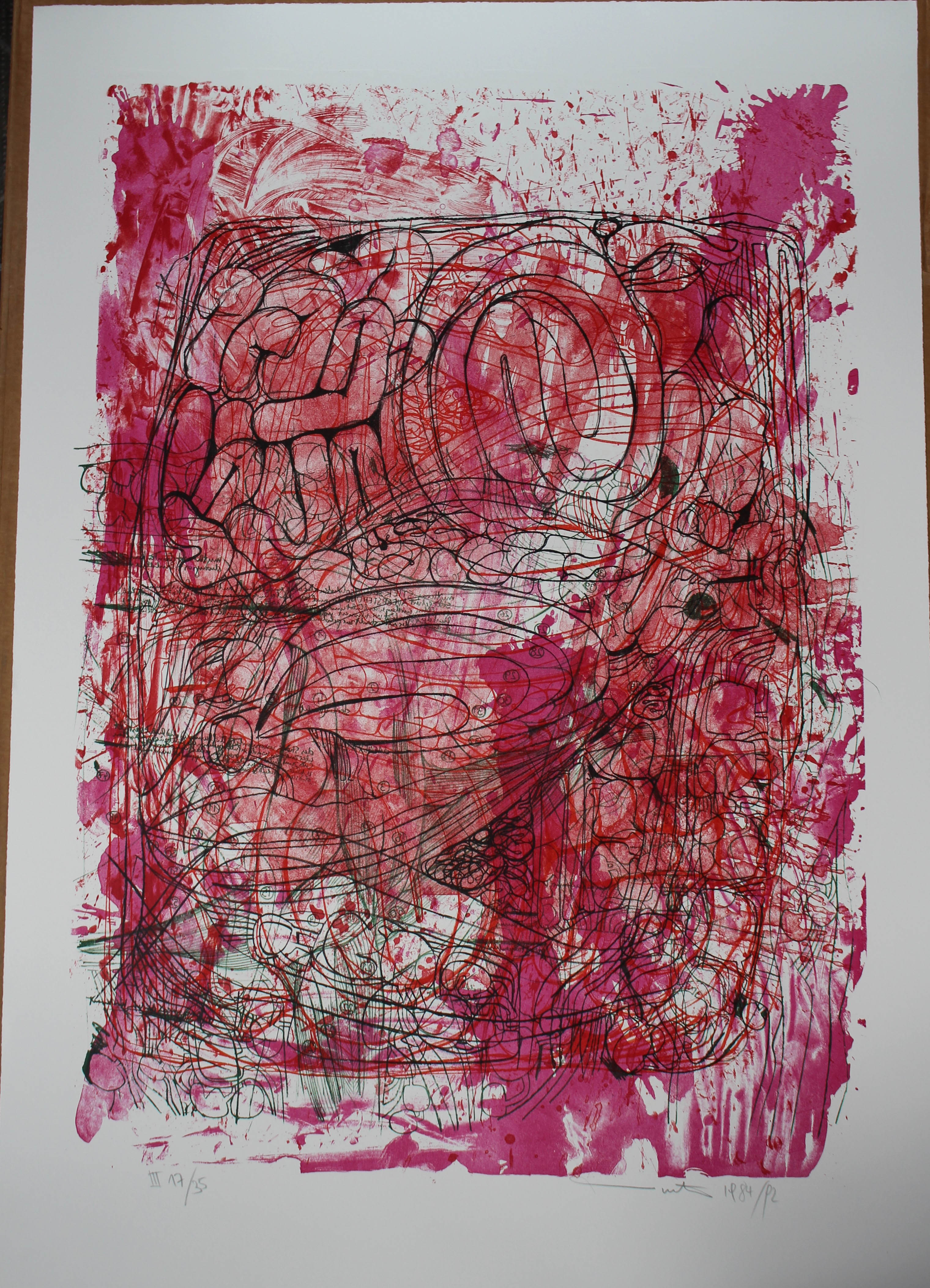 (Portfolio III n.15) Litograph in red, burgundy, violet-red, green and black, Corpo umano (stampa) di Hermann Nitsch - ambito viennese (XX sec)
