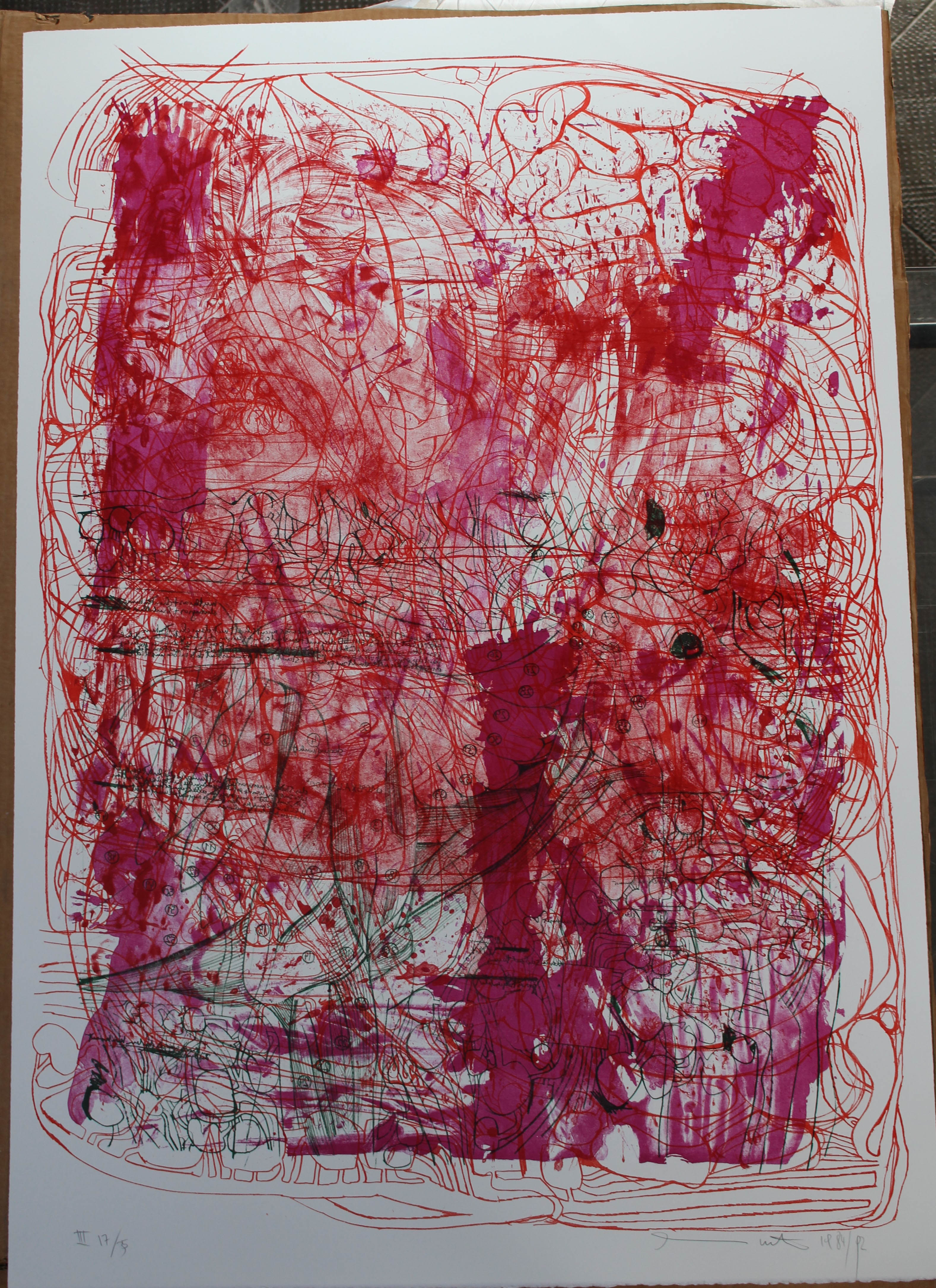 (Portfolio III n.18) Litograph in green, burgundy, violet-red and three shades of red, Corpo umano (stampa) di Hermann Nitsch - ambito viennese (XX sec)