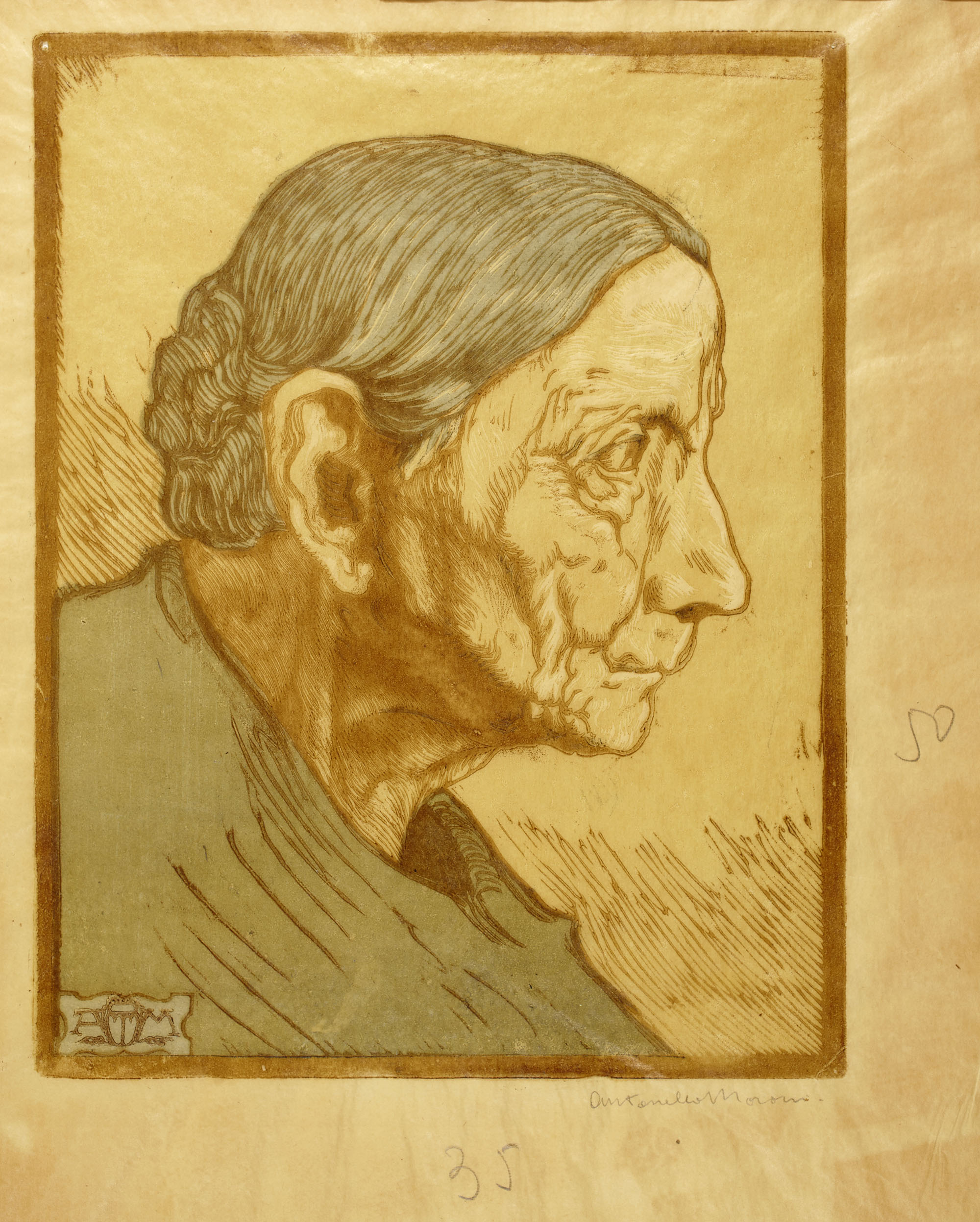 Ritratto, Ritratto di profilo di donna anziana (stampa) di Moroni Antonello (primo quarto XX)