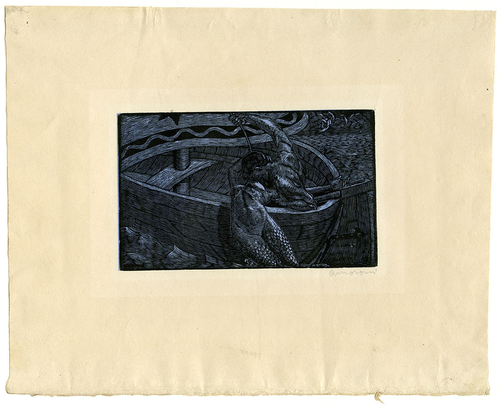Il bacio della sirena, Scena mitologica (stampa) di Moroni Antonello (primo quarto XX)