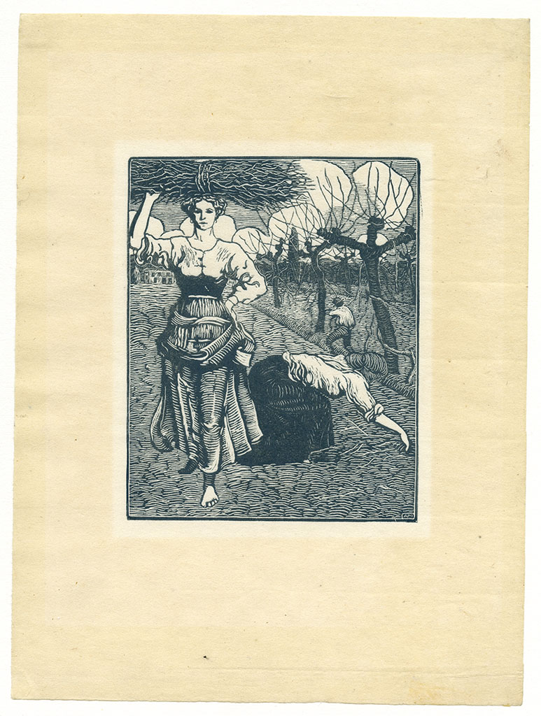La potatura, Scena di potatura (stampa) di Moroni Antonello (attribuito) (primo quarto XX)